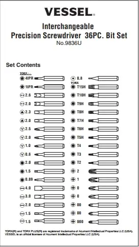(US Model) VESSEL PRECISION SCREWDRIVER 36PCS BIT SET (English) | Aluminum Alloy Grip, 36 Bits, Taiwan Design - view 3