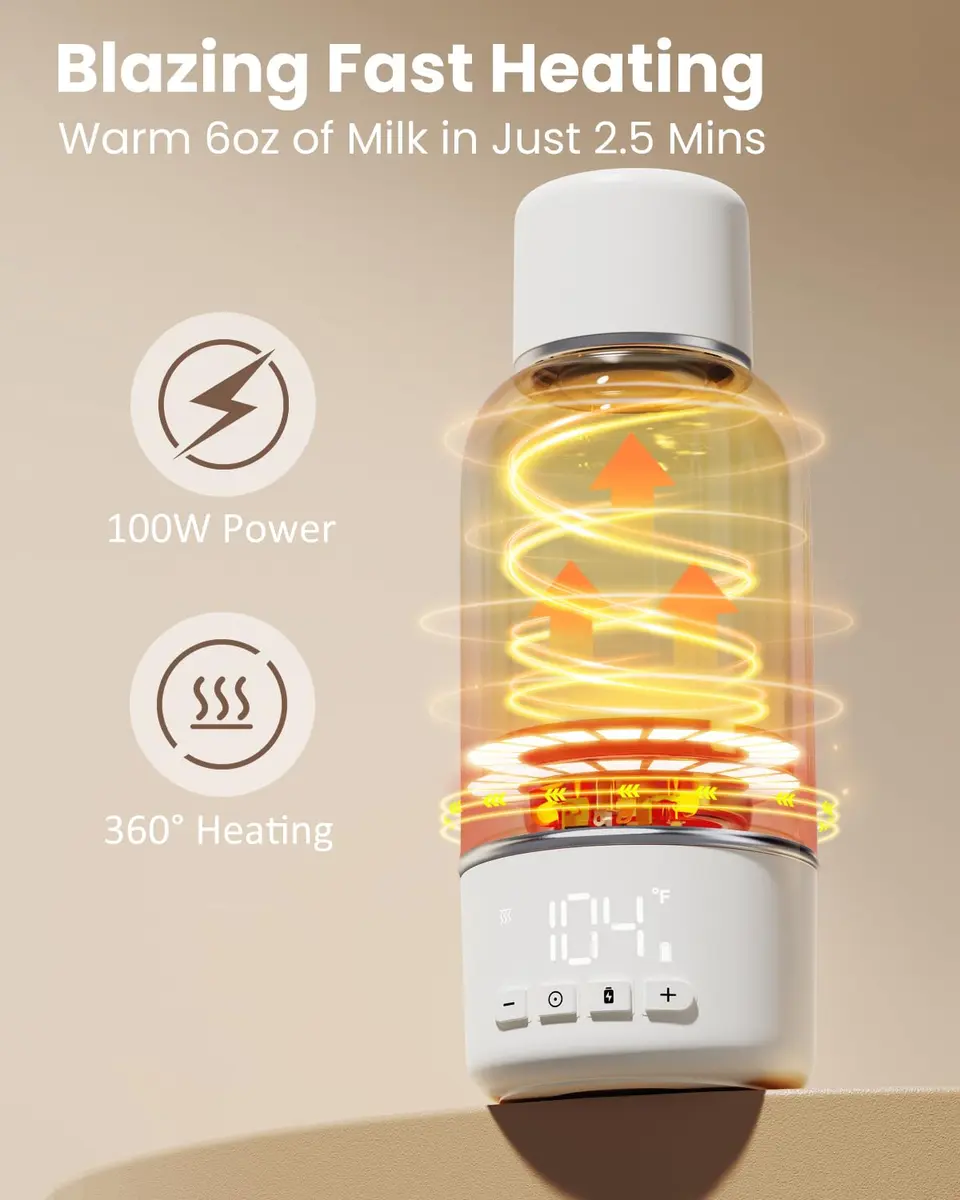 Juissiart Portable Baby Bottle Warmer 17oz | Fast 2.5 Min Heating Travel Friendly - view 4