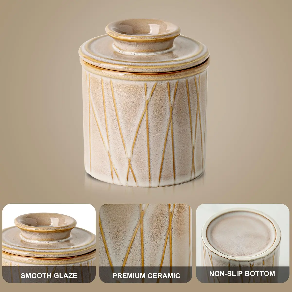 HVH Ceramic Butter Crock with Water Line | French Butter Dish for Countertop, 4x4 - view 6