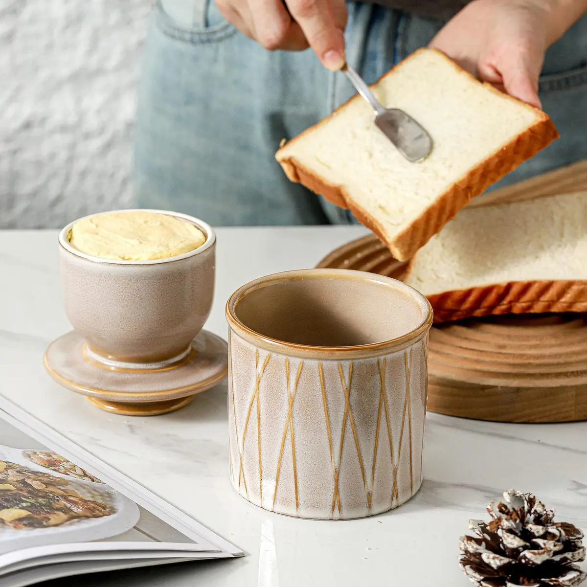 HVH Ceramic Butter Crock with Water Line | French Butter Dish for Countertop, 4x4 - view 7