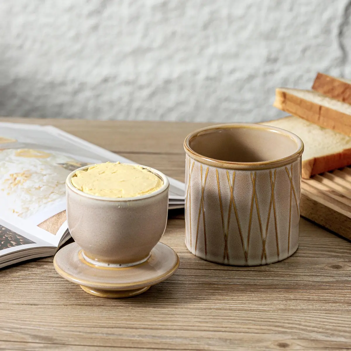 HVH Ceramic Butter Crock with Water Line | French Butter Dish for Countertop, 4x4 - view 2