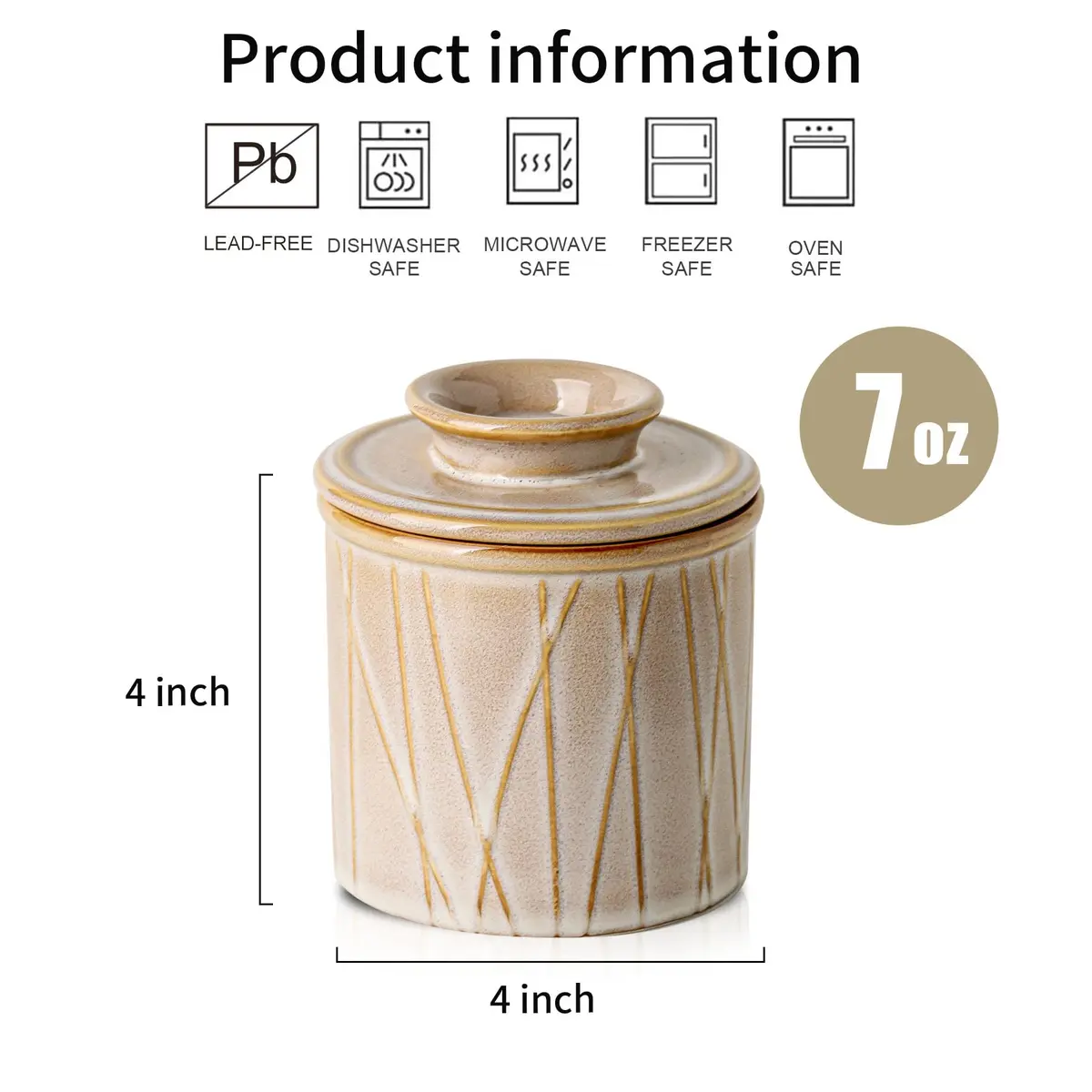 HVH Ceramic Butter Crock with Water Line | French Butter Dish for Countertop, 4x4 - view 4