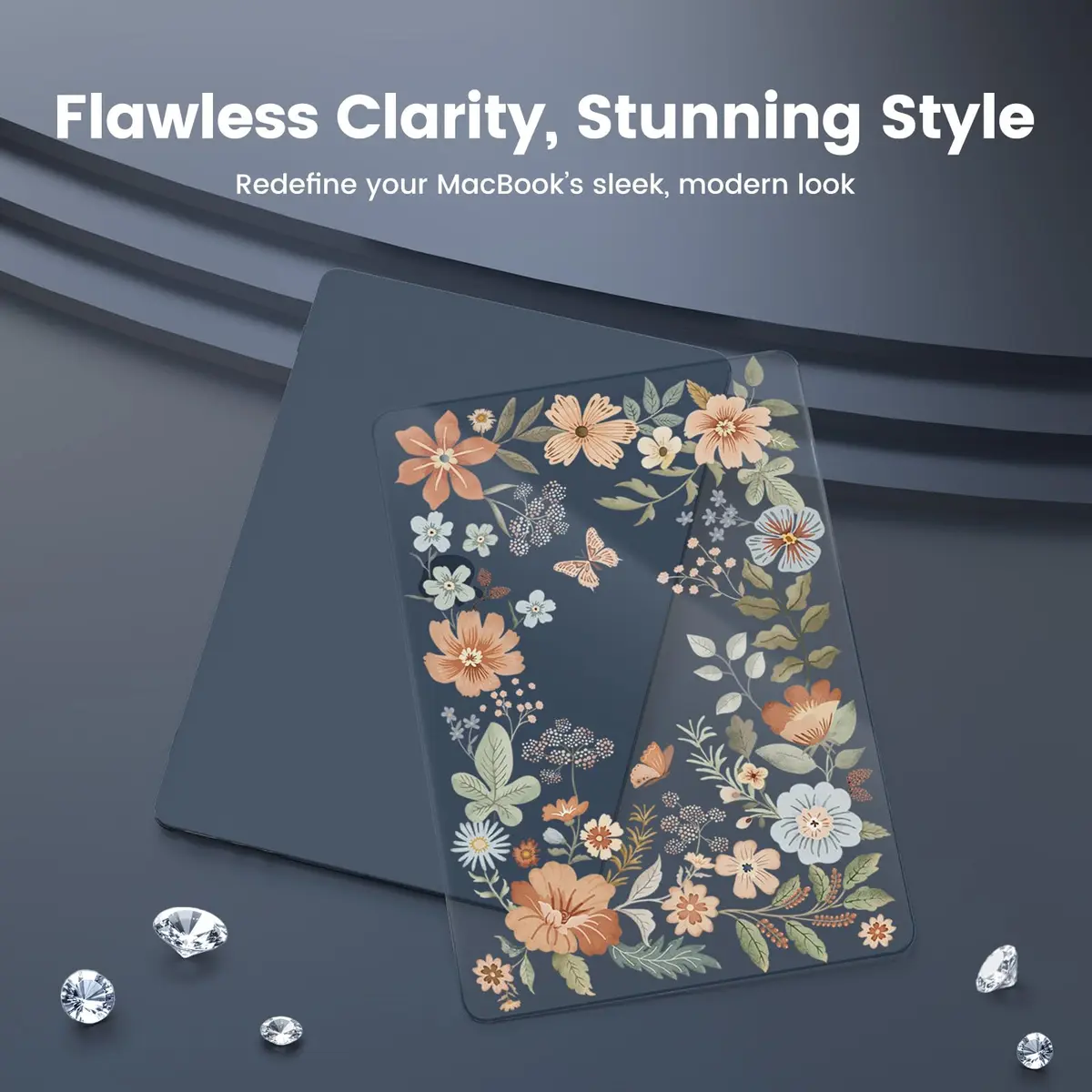 iCasso Ultra Thin Armor Hard Shell Case for MacBook Air 13.6 inch M5/M4/M3/M2 Chip (A3449/A3240/A3113/A2681) | Crystal Clear Midnight Flower - view 4