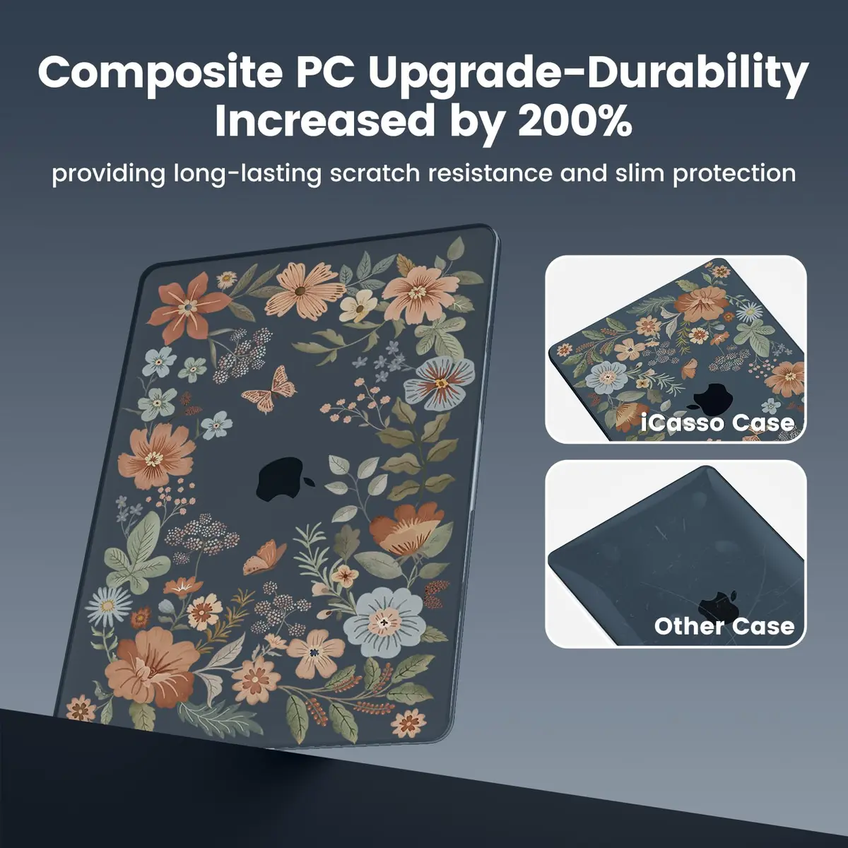 iCasso Ultra Thin Armor Hard Shell Case for MacBook Air 13.6 inch M5/M4/M3/M2 Chip (A3449/A3240/A3113/A2681) | Crystal Clear Midnight Flower - view 6