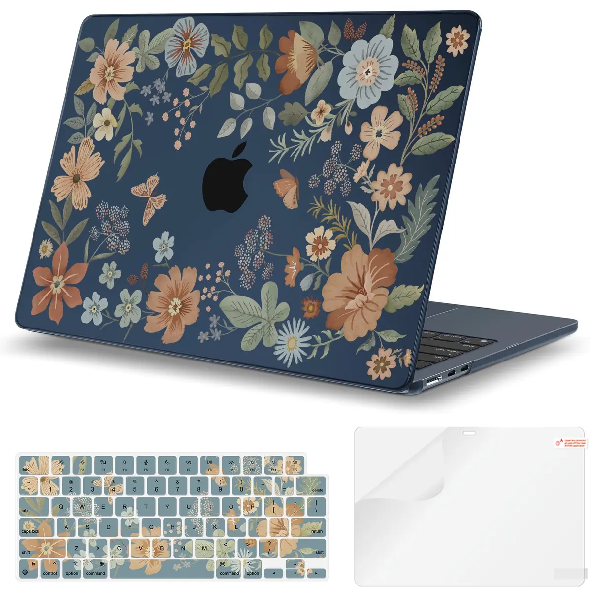 iCasso Ultra Thin Armor Hard Shell Case for MacBook Air 13.6 inch M5/M4/M3/M2 Chip (A3449/A3240/A3113/A2681) | Crystal Clear Midnight Flower - main product image