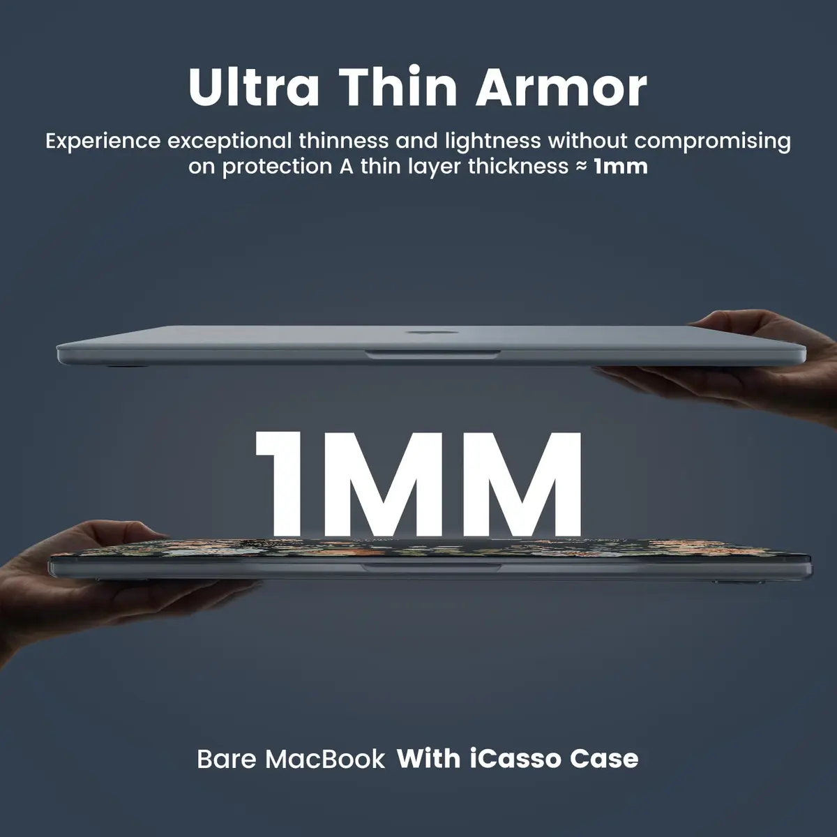 iCasso Ultra Thin Armor Hard Shell Case for MacBook Air 13.6 inch M5/M4/M3/M2 Chip (A3449/A3240/A3113/A2681) | Crystal Clear Midnight Flower - view 3