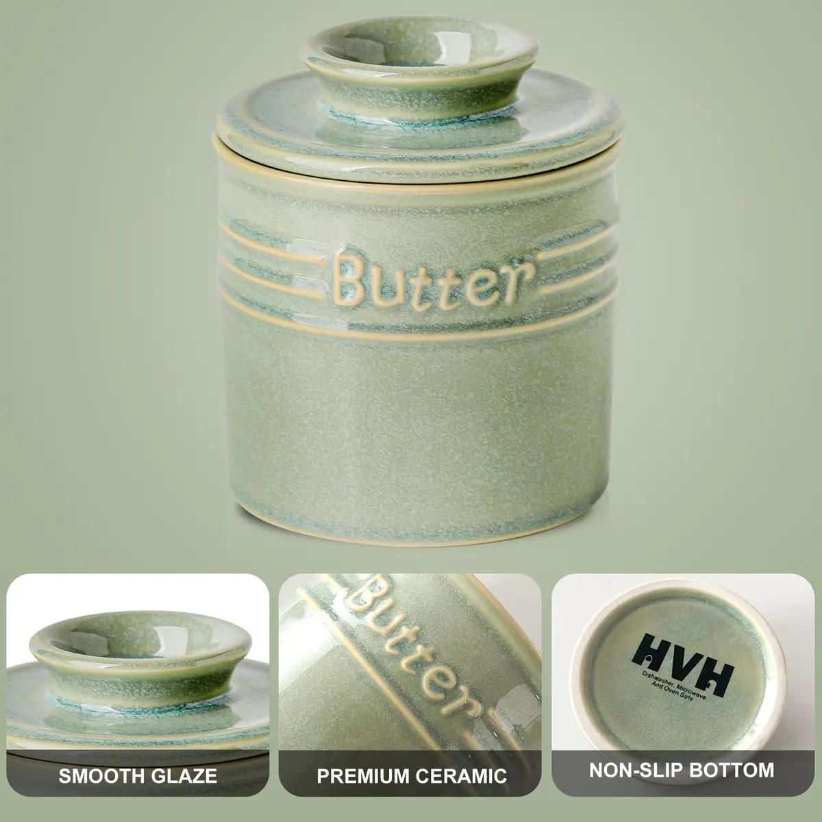 HVH Ceramic Butter Crock with Water Line | French Butter Dish for Countertop (4 x 4) - view 6