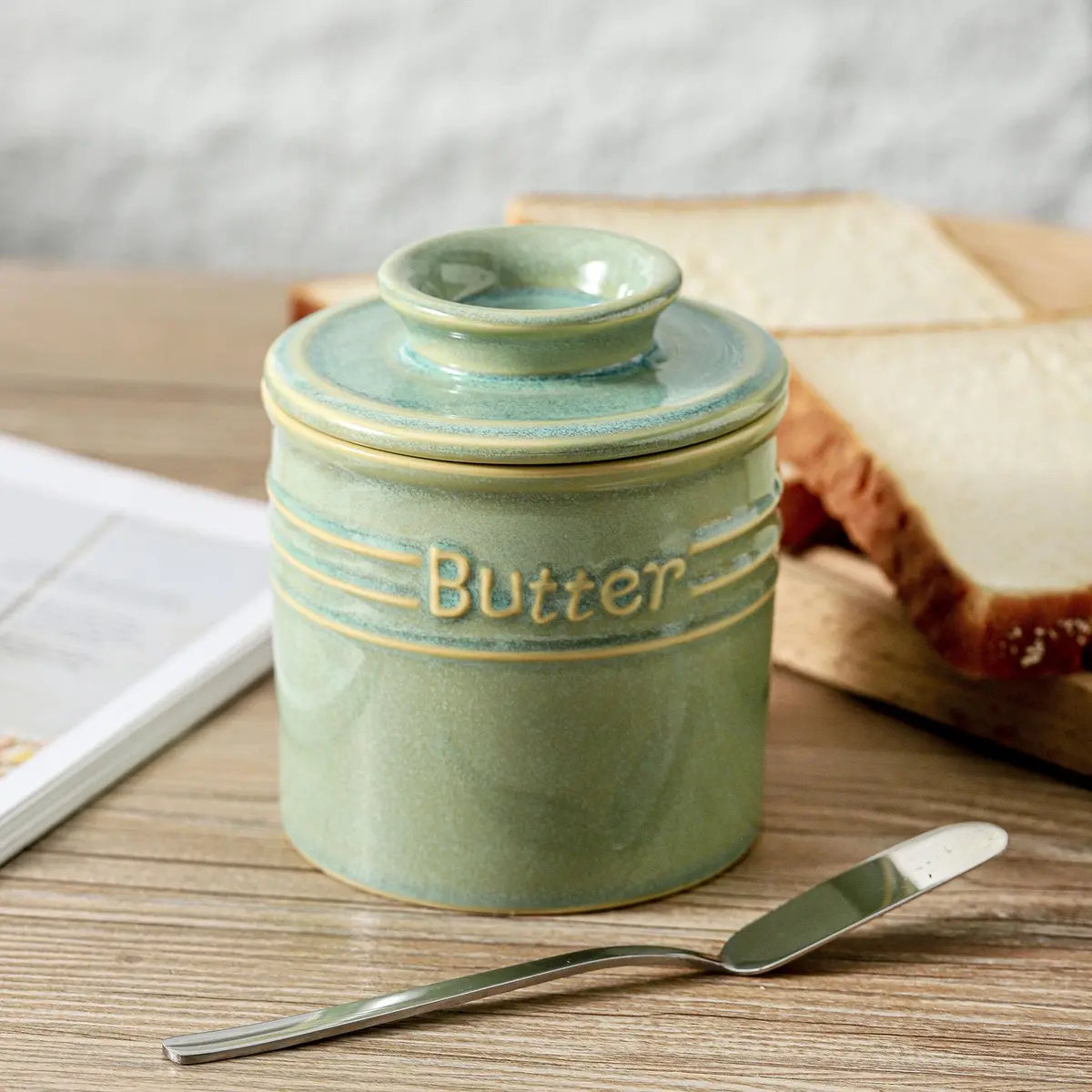 HVH Ceramic Butter Crock with Water Line | French Butter Dish for Countertop (4 x 4) - view 2