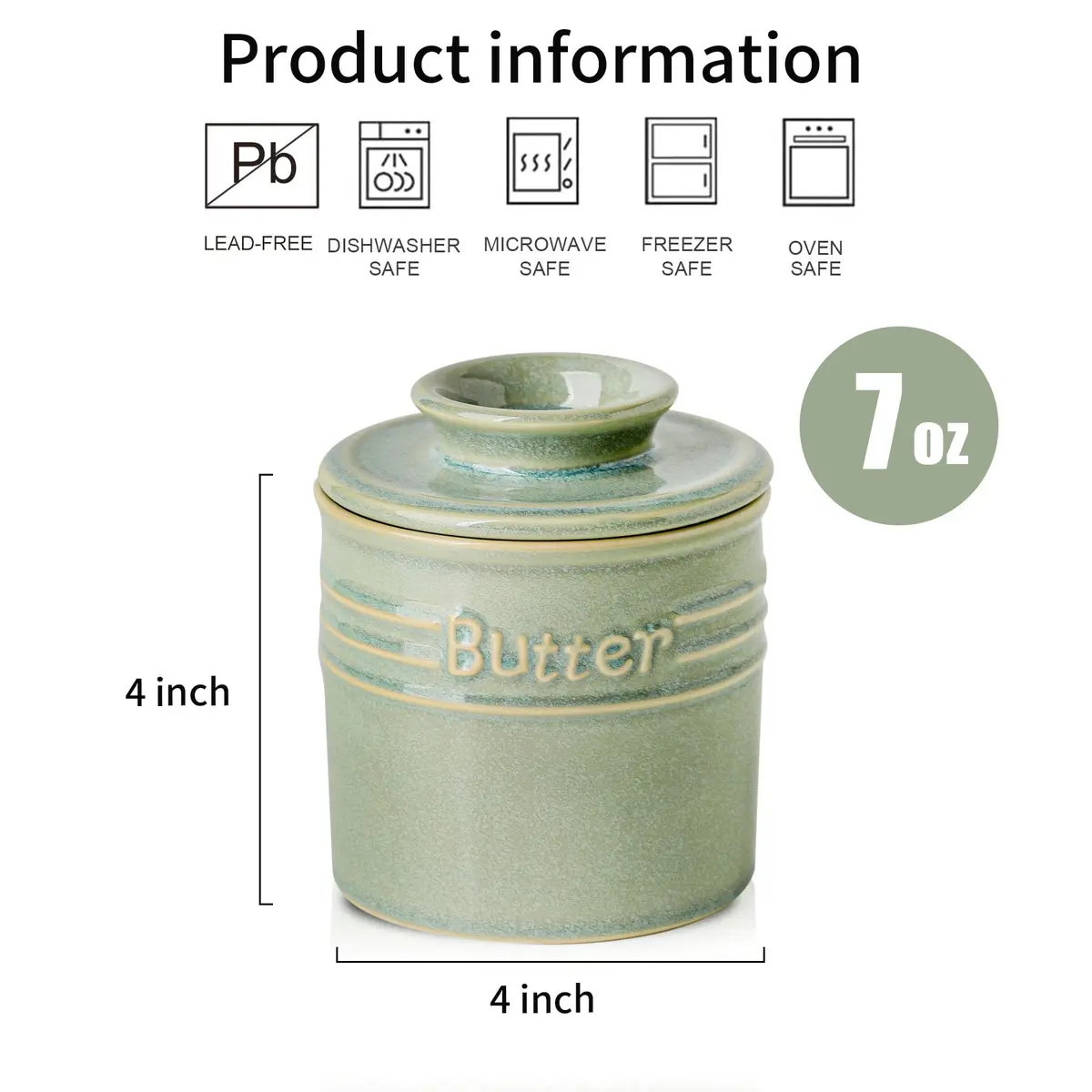 HVH Ceramic Butter Crock with Water Line | French Butter Dish for Countertop (4 x 4) - view 4