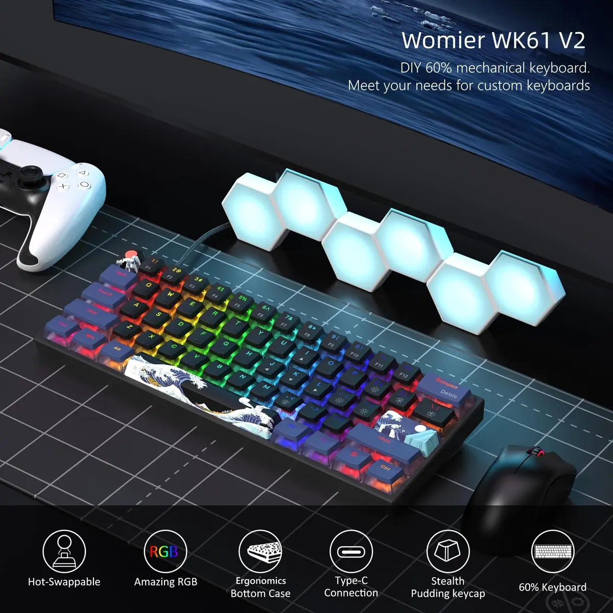 Womier 60% Percent Keyboard Gaming, Creamy Mechanical Wired Keyboard Anime | Compact RGB Gaming Keyboard with Hot-Swappable Switches - view 2