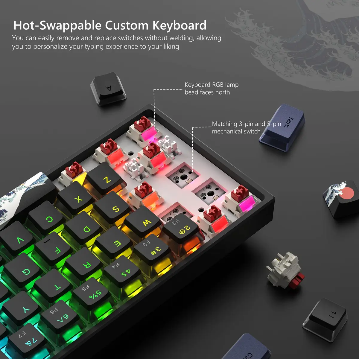 Womier 60% Percent Keyboard Gaming, Creamy Mechanical Wired Keyboard Anime | Compact RGB Gaming Keyboard with Hot-Swappable Switches - view 3