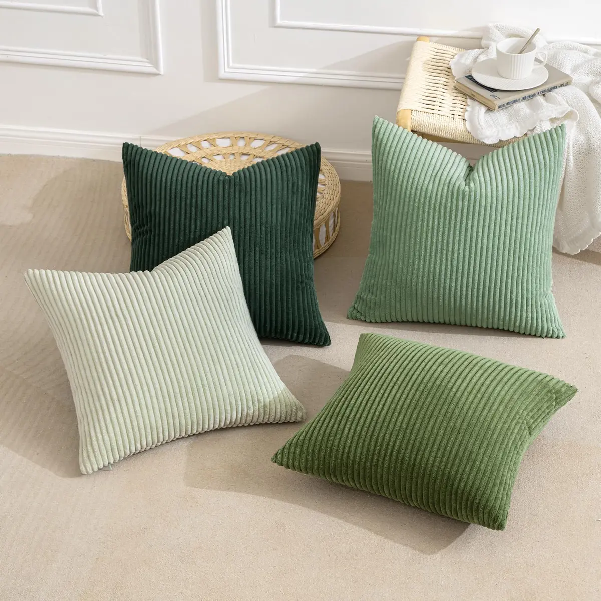 MIULEE Soft Corduroy Decorative Throw Pillow Covers Forest Green 16x16 Inch (Set of 4) | Boho Texture for Cozy Corners - view 4