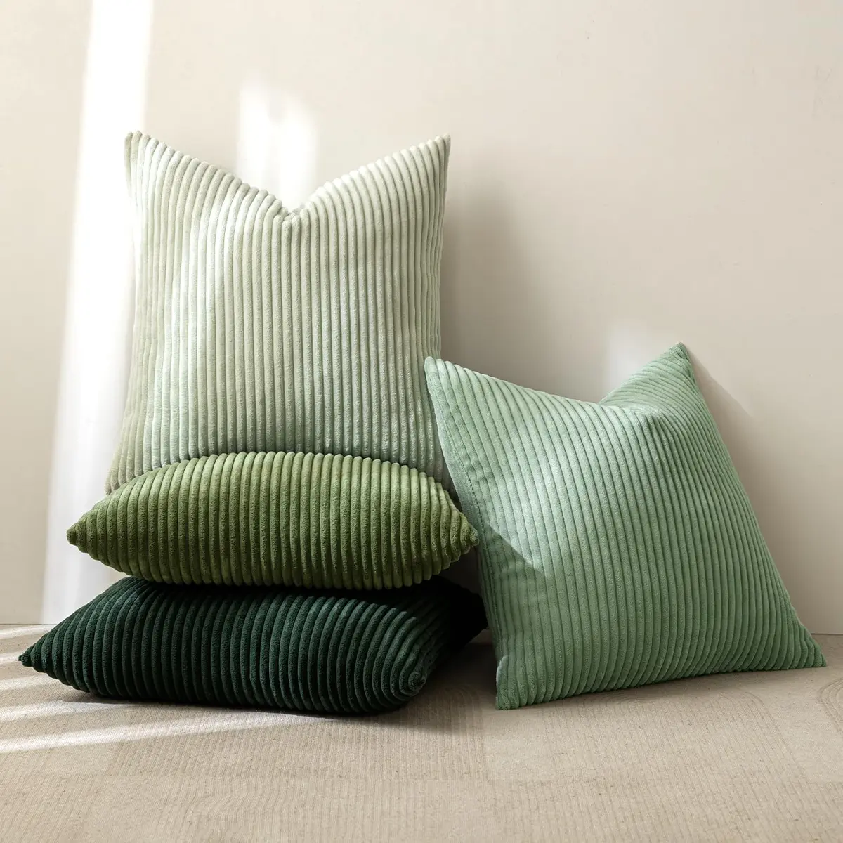 MIULEE Soft Corduroy Decorative Throw Pillow Covers Forest Green 16x16 Inch (Set of 4) | Boho Texture for Cozy Corners - view 5