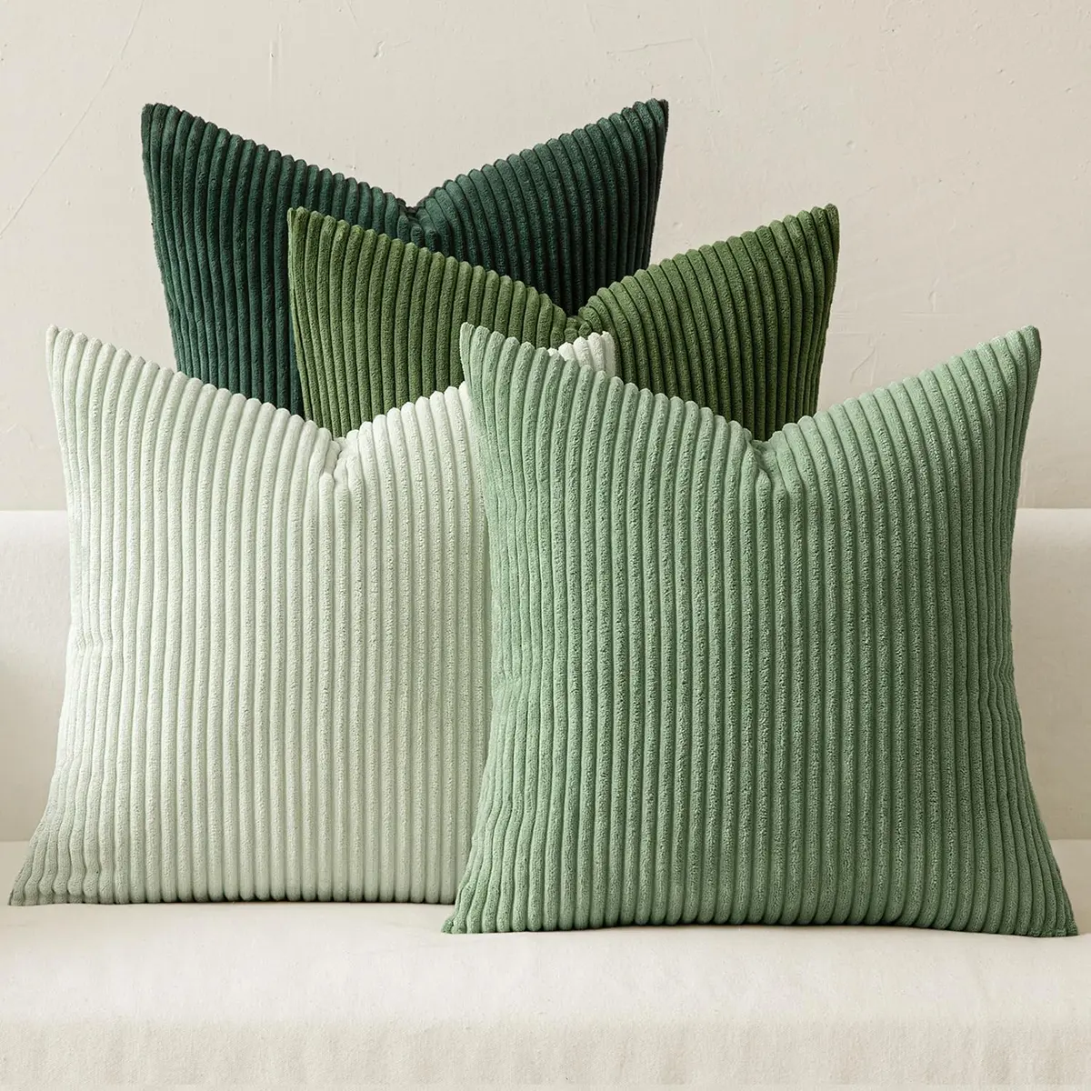 MIULEE Soft Corduroy Decorative Throw Pillow Covers Forest Green 16x16 Inch (Set of 4) | Boho Texture for Cozy Corners - main product image