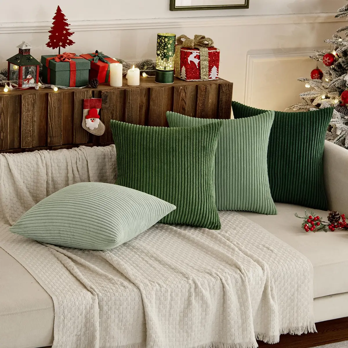 MIULEE Soft Corduroy Decorative Throw Pillow Covers Forest Green 16x16 Inch (Set of 4) | Boho Texture for Cozy Corners - view 8