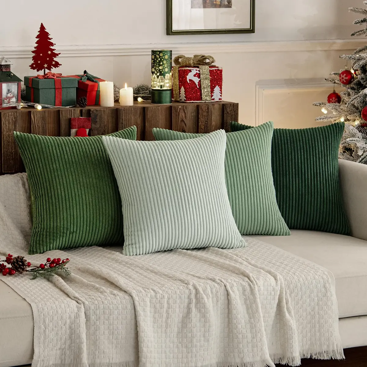 MIULEE Soft Corduroy Decorative Throw Pillow Covers Forest Green 16x16 Inch (Set of 4) | Boho Texture for Cozy Corners - view 9