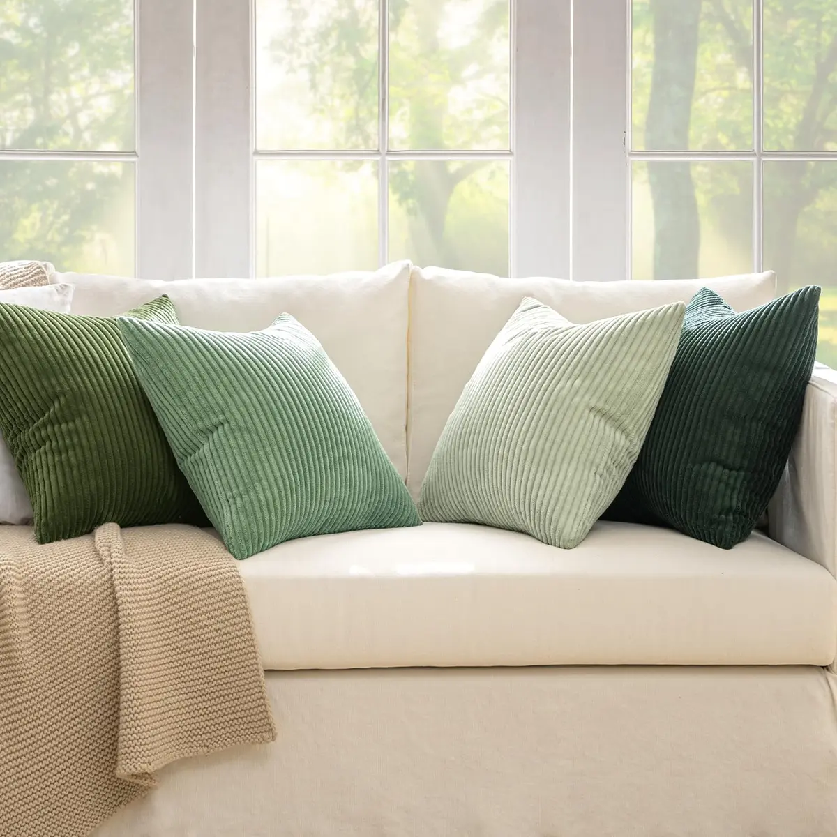 MIULEE Soft Corduroy Decorative Throw Pillow Covers Forest Green 16x16 Inch (Set of 4) | Boho Texture for Cozy Corners - view 3