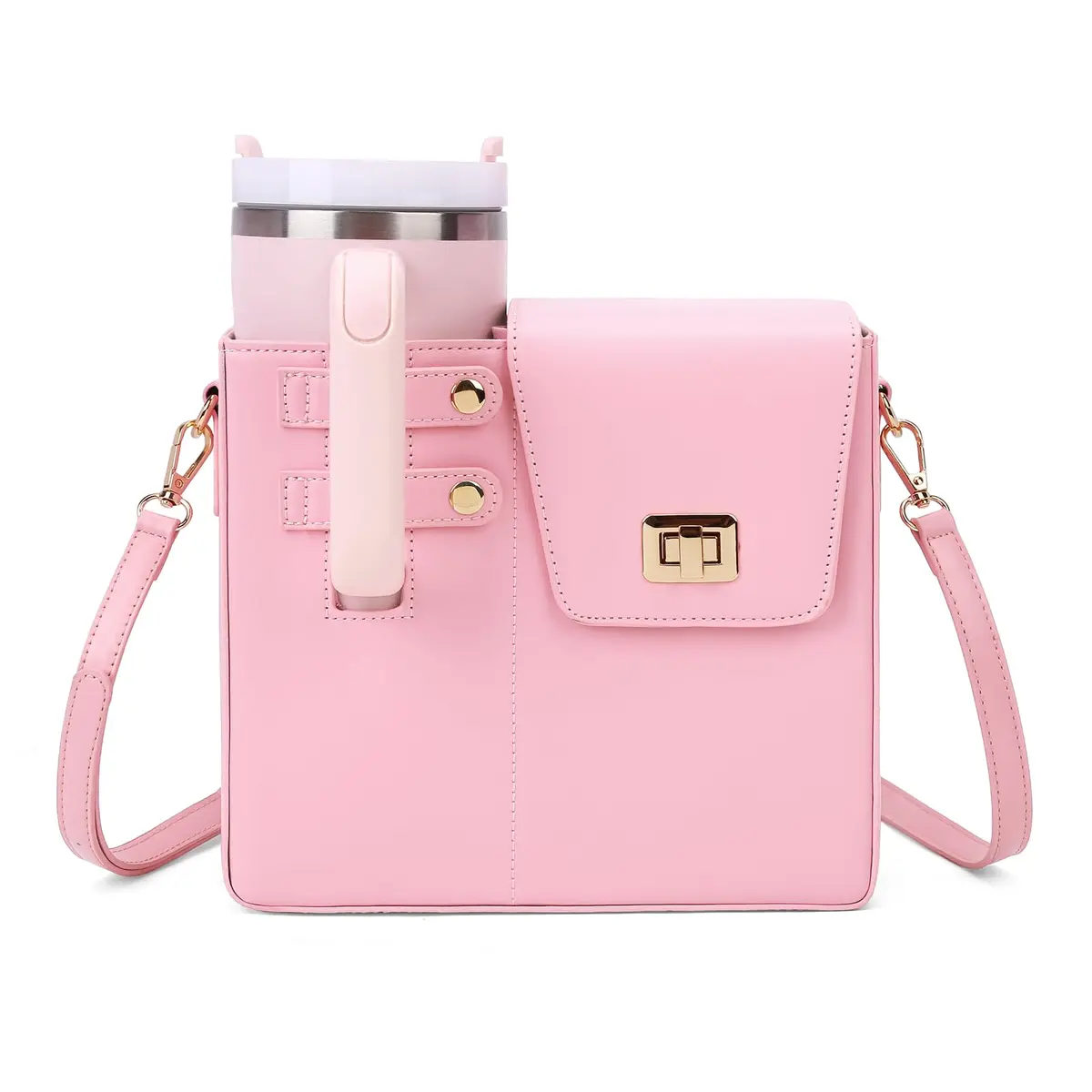 BBIQI Crossbody Water Bottle Purse for 40oz Tumbler | Adjustable Strap, Waterproof Faux Leather, Multi Pocket Storage - main product image