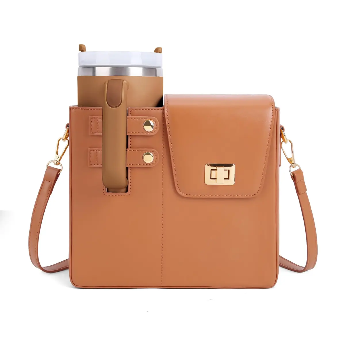BBIQI Crossbody Water Bottle Purse for 40oz Tumbler Waterproof Faux Leather Adjustable Strap - main product image