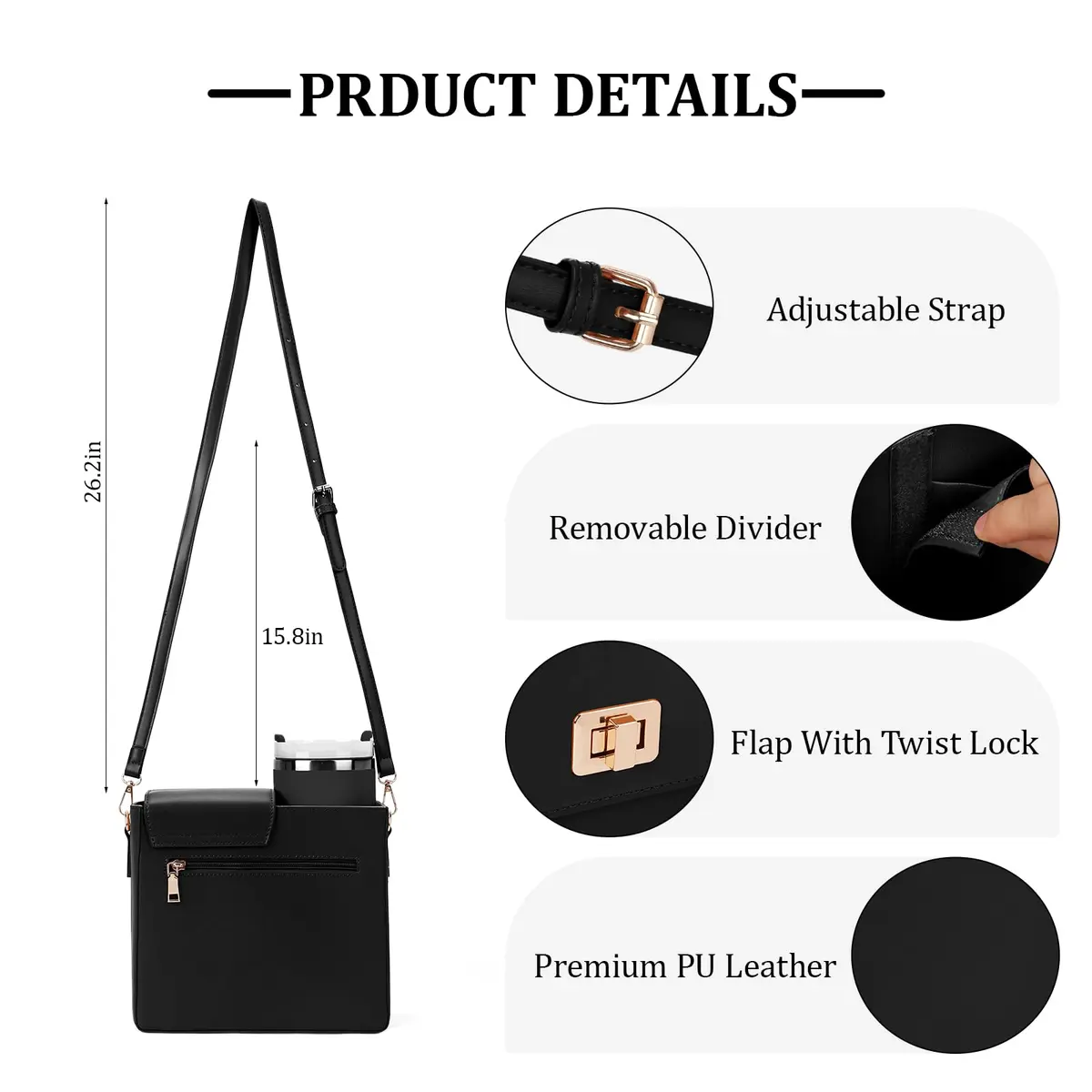 BBIQI Stanley Purse Cup Holder Bag with Strap | Waterproof Faux Leather, Fits 40oz Tumblers - view 7