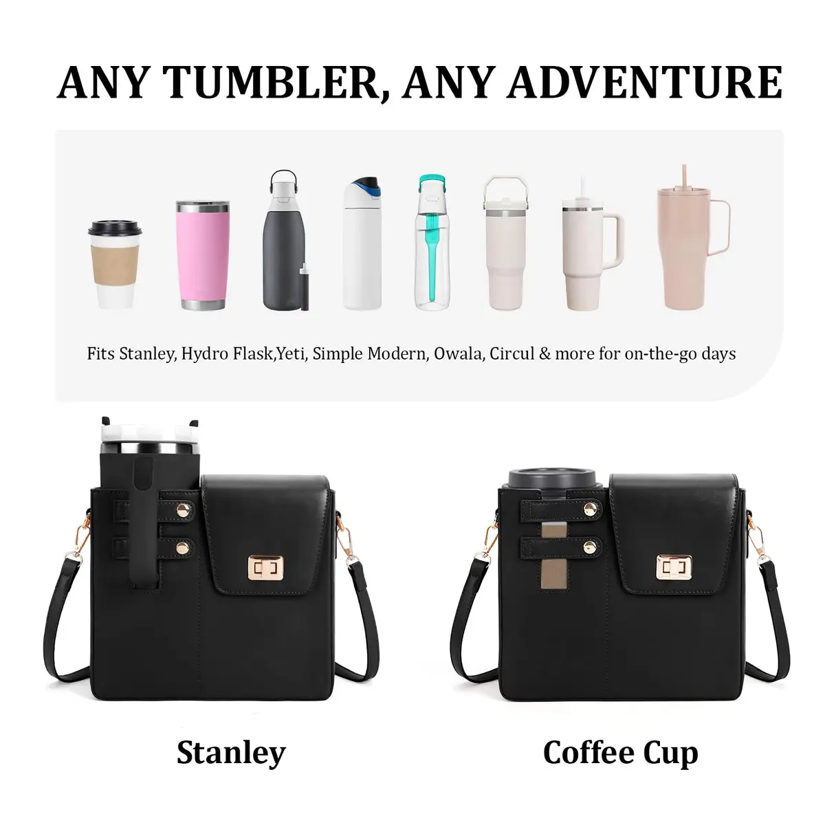 BBIQI Stanley Purse Cup Holder Bag with Strap | Waterproof Faux Leather, Fits 40oz Tumblers - view 4