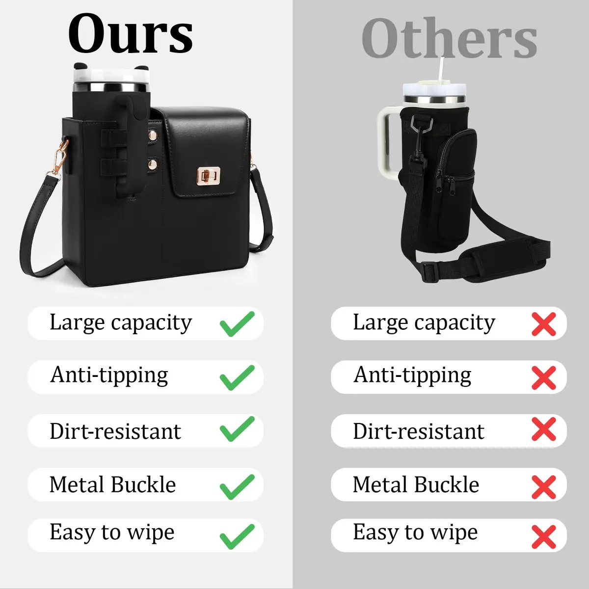 BBIQI Stanley Purse Cup Holder Bag with Strap | Waterproof Faux Leather, Fits 40oz Tumblers - view 5