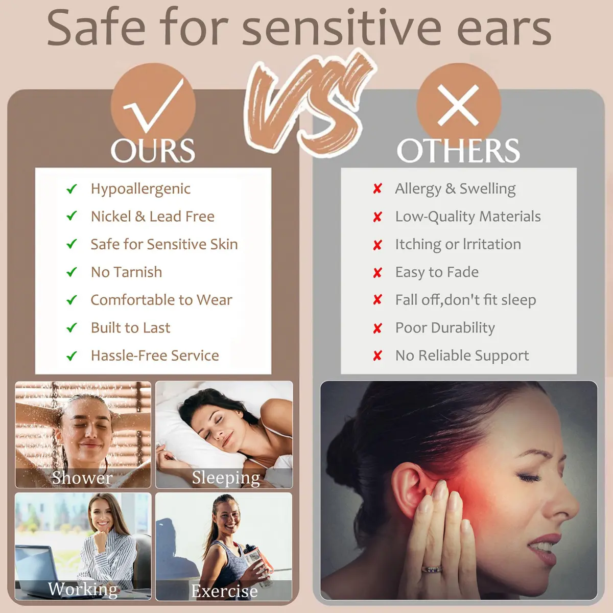 GOGOEY Titanium Hypoallergenic Earrings for Sensitive Ears | 16-Piece Set (C-Silver) - view 6