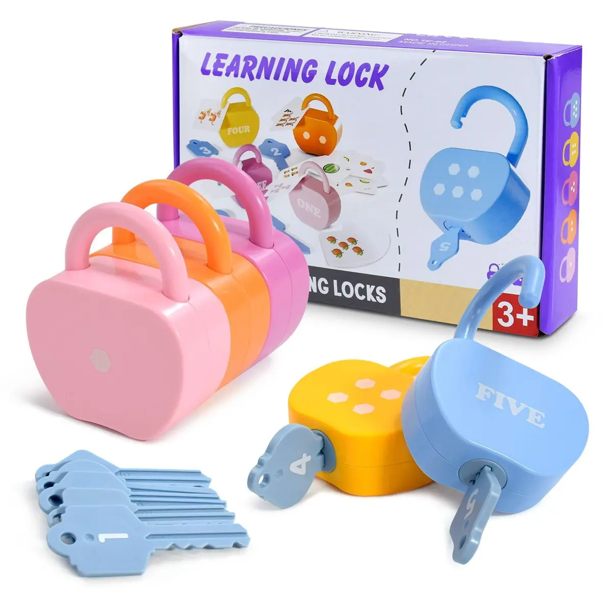 GEERAY Montessori Lock & Key Set for Toddlers 3+ | 5 Apple Locks, Keys & 10 Cards | Learn Numbers, Colors & Motor Skills STEM Toy - view 9