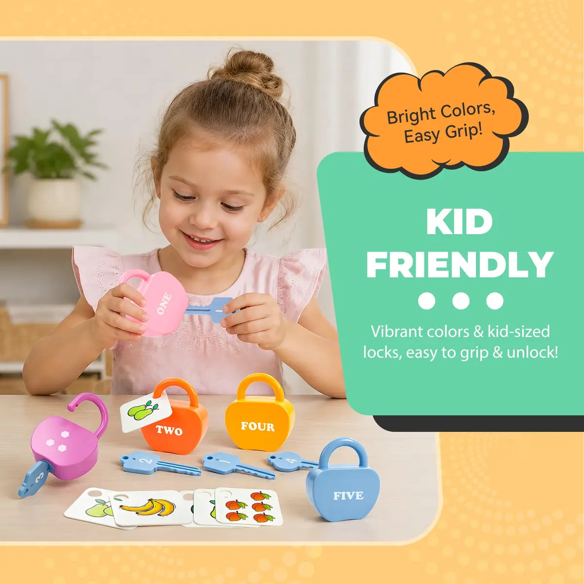 GEERAY Montessori Lock & Key Set for Toddlers 3+ | 5 Apple Locks, Keys & 10 Cards | Learn Numbers, Colors & Motor Skills STEM Toy - view 3