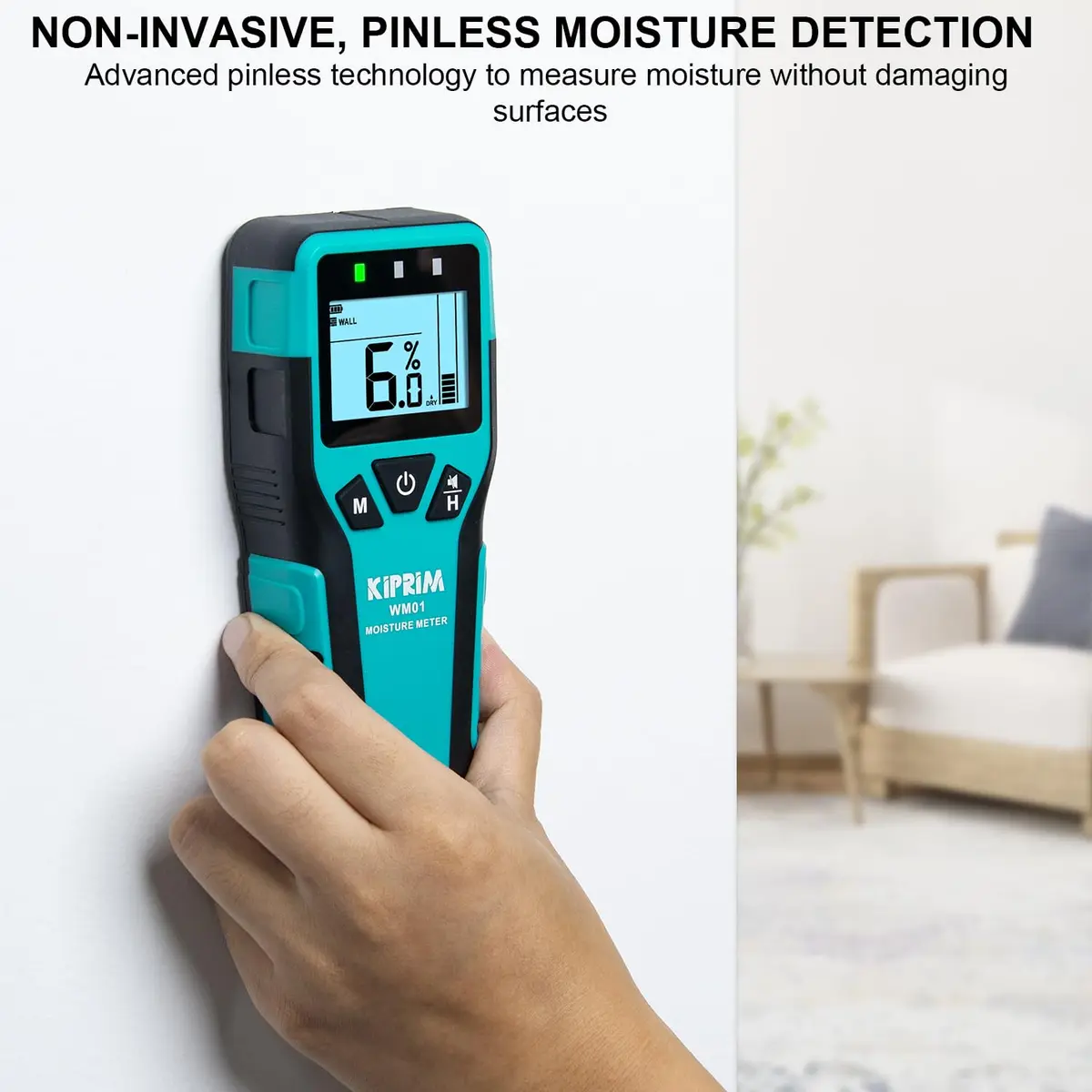 Kiprim WM01 Pinless Moisture Tester for Wood, Walls & Masonry | 40mm Depth Detection - view 2