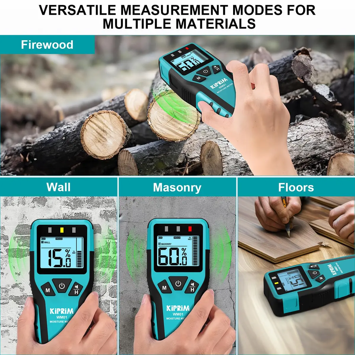Kiprim WM01 Pinless Moisture Tester for Wood, Walls & Masonry | 40mm Depth Detection - view 3