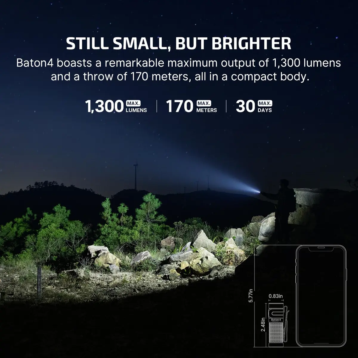 OLIGHT Baton4 Rechargeable LED Flashlight | 1300 Lumens, Compact, 6 Modes, Magnetic Tail, IPX8 Waterproof - view 3