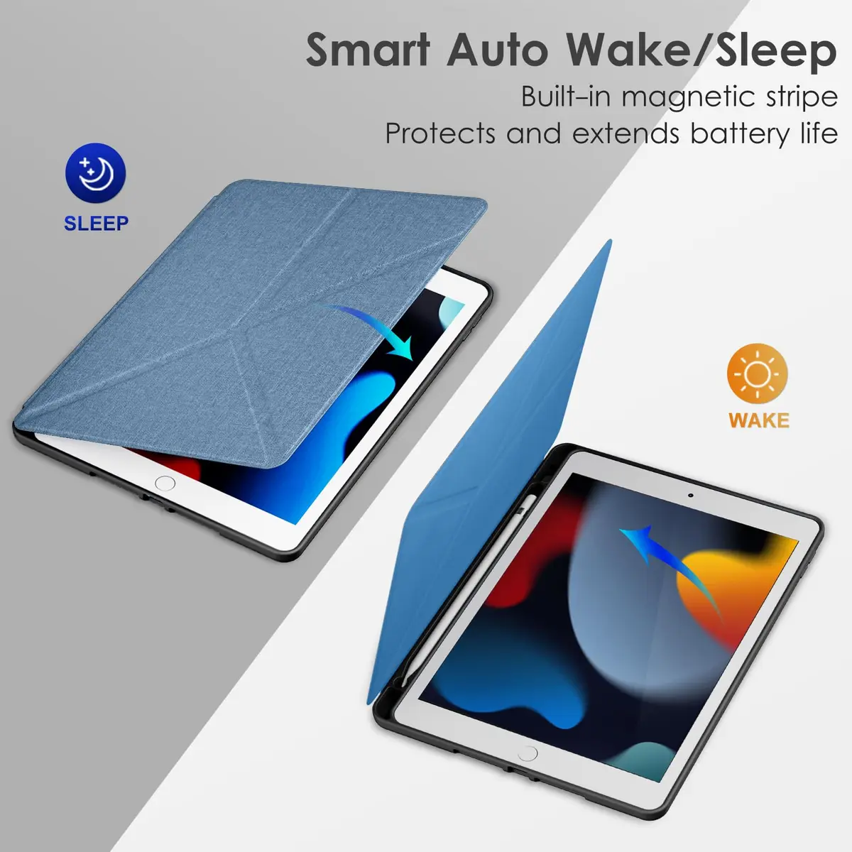 DTTO Foldable Case for iPad 9th/8th/7th Gen 10.2-inch | Auto Sleep/Wake, Pencil Holder, Sky Blue - view 5