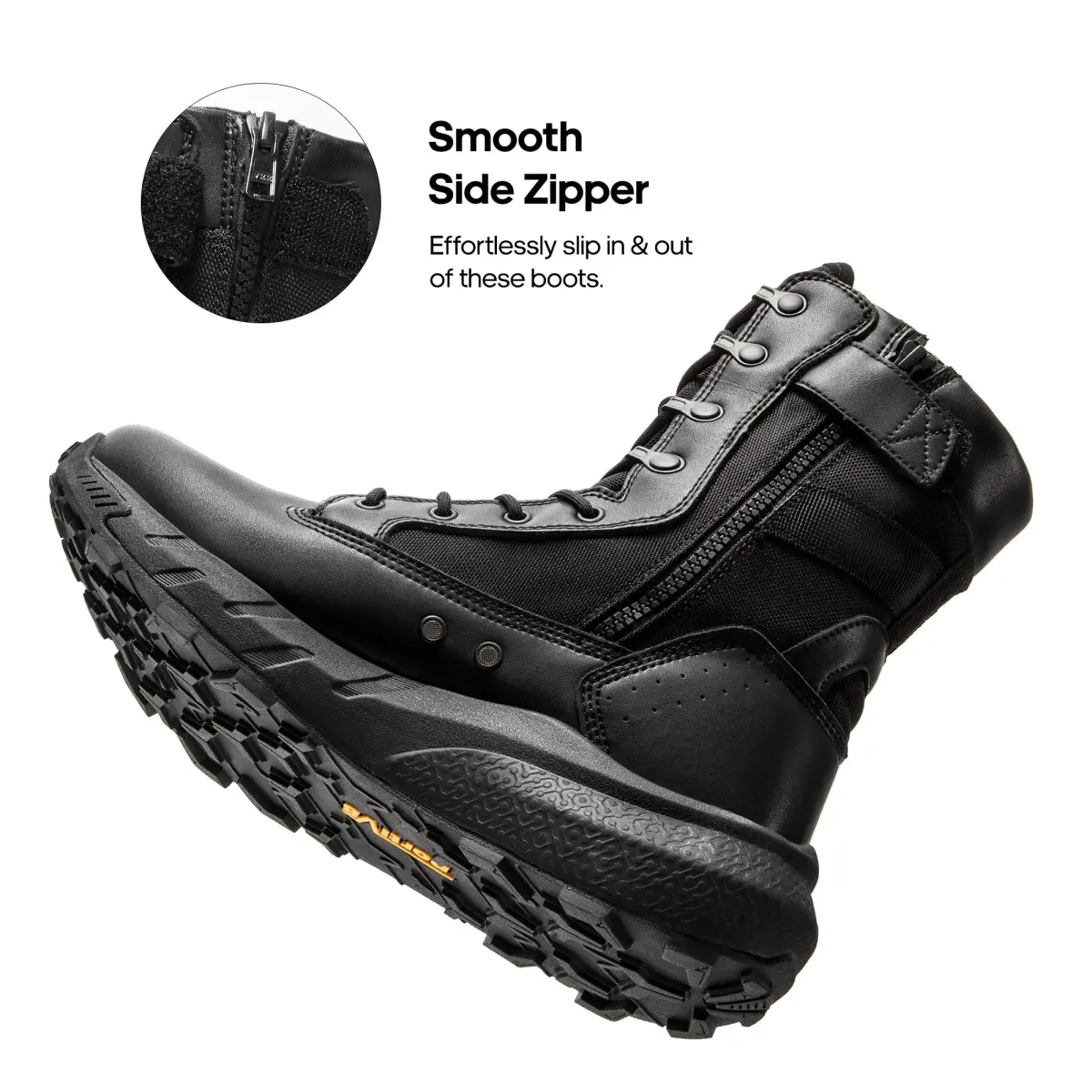 NORTIV 8 Men's Black Tactical Military Work Boots 8 Wide | Side Zipper Leather Lightweight Hiking Motorcycle Combat Boots 8 Inches Peakforce - view 3