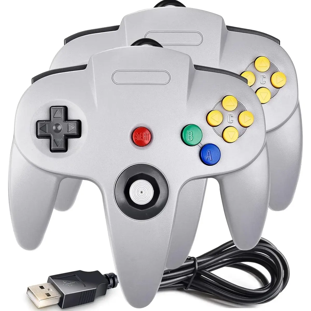 SAFFUN 2 Pack Classic N64 Controller Wired USB PC Gamepad 203g (7.2 oz) | Plug & Play for Windows PC macOS Raspberry Pi - main product image