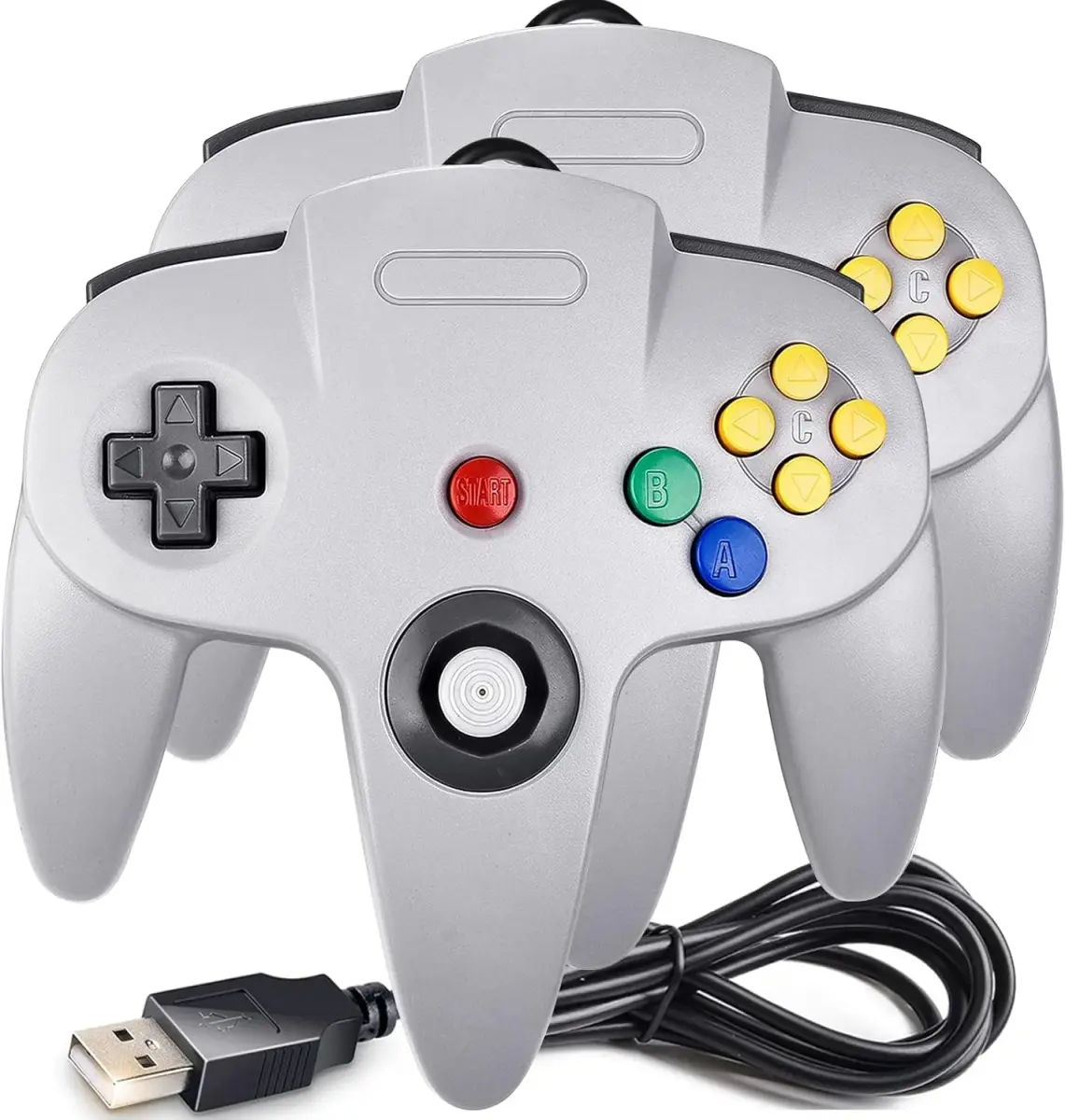 SAFFUN 2 Pack Classic N64 Controller Wired USB PC Gamepad 203g (7.2 oz) | Plug & Play for Windows PC macOS Raspberry Pi - main product image