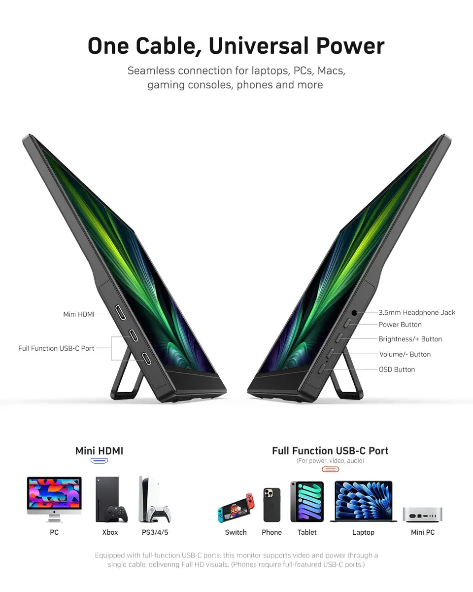 WCV 15.6 Inch Portable Monitor 1080P USB-C HDMI Ultra-Slim Travel Screen with Kickstand - view 4