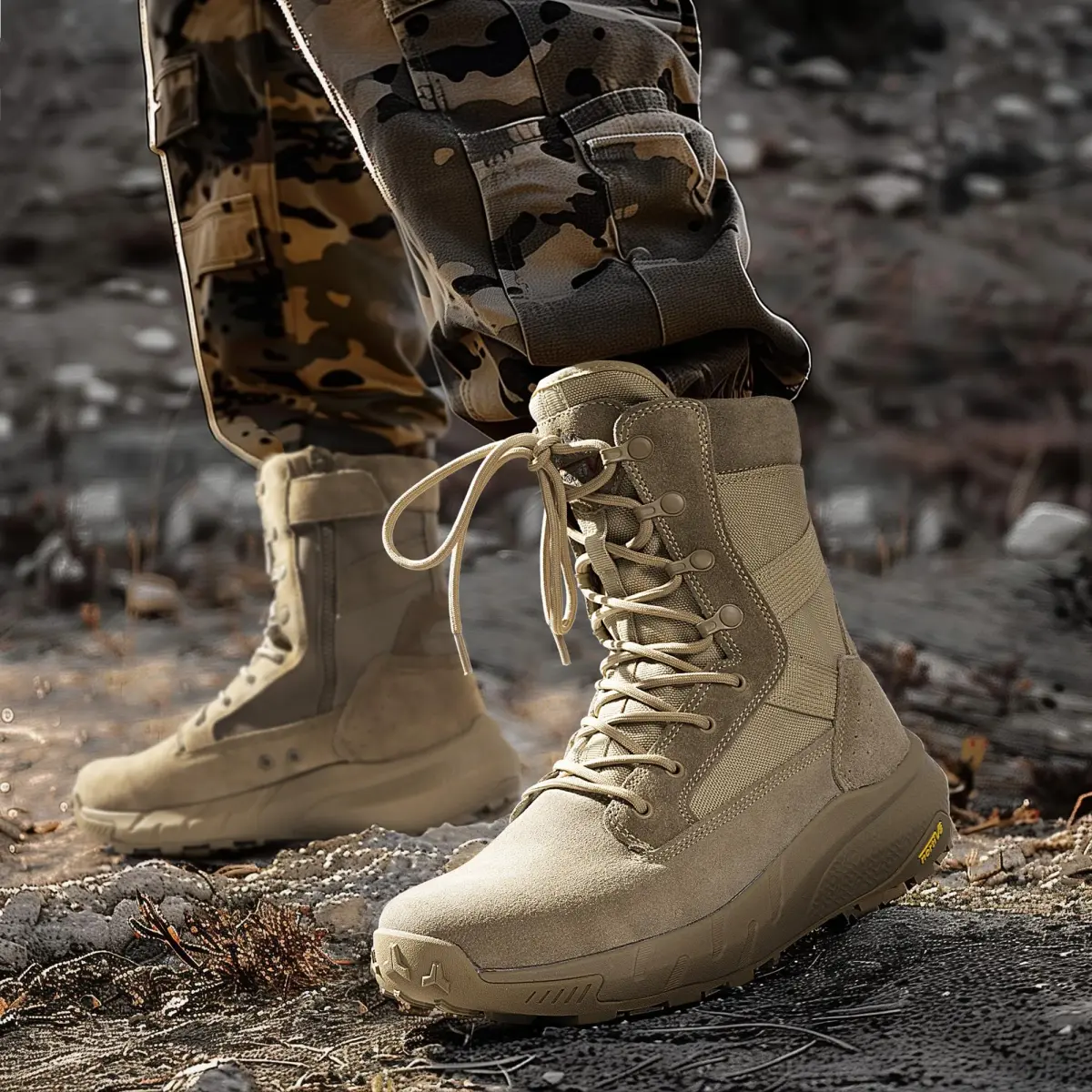 NORTIV 8 Men's Sand Tactical Military Work Boots 14W (39.6cm Calf Circumference) | Lightweight & Cushioned Combat Footwear - view 8