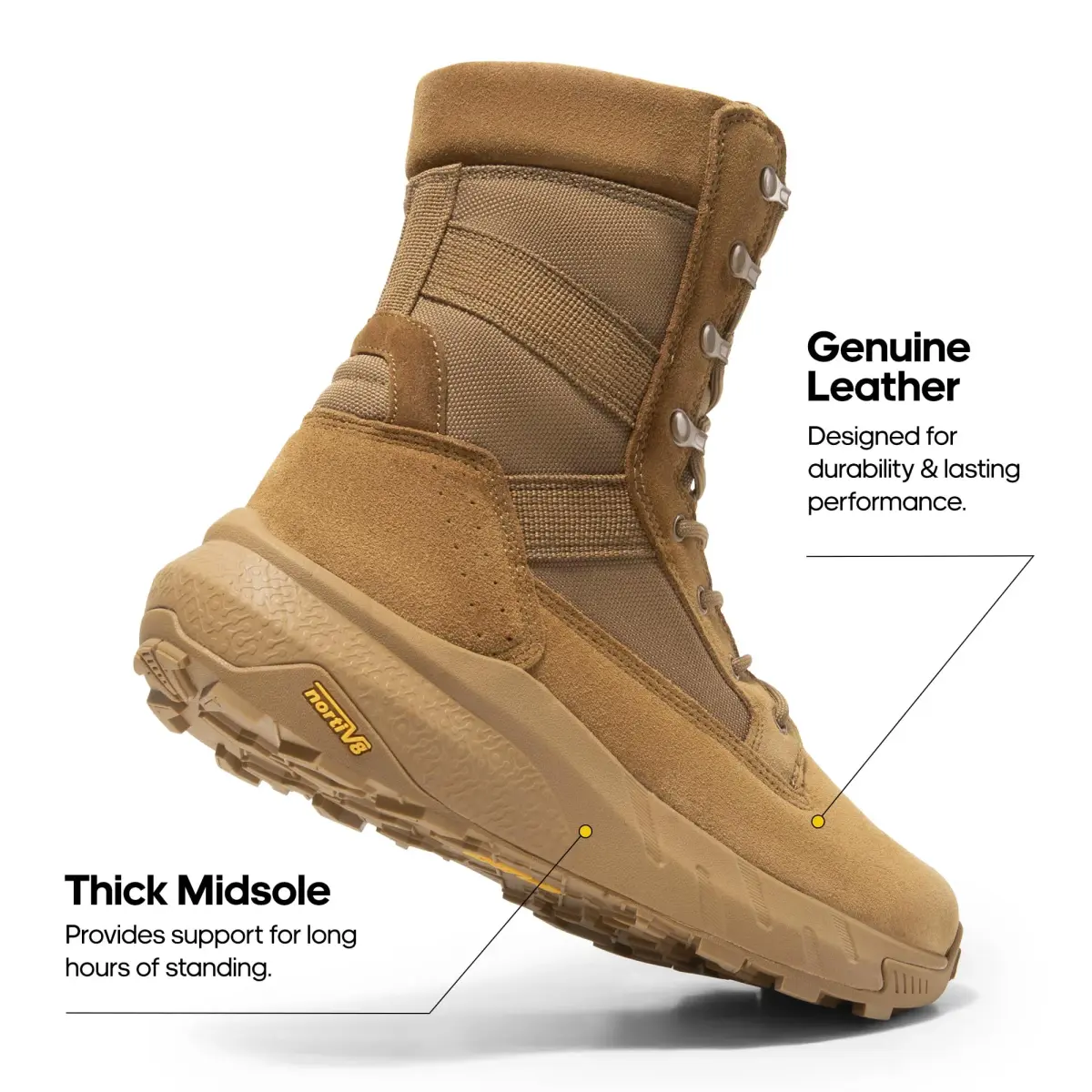 NORTIV 8 Men's Coyote Tactical Military Work Boots 7W (25.8cm Calf Circumference) | Lightweight & Cushioned Combat Footwear - view 6