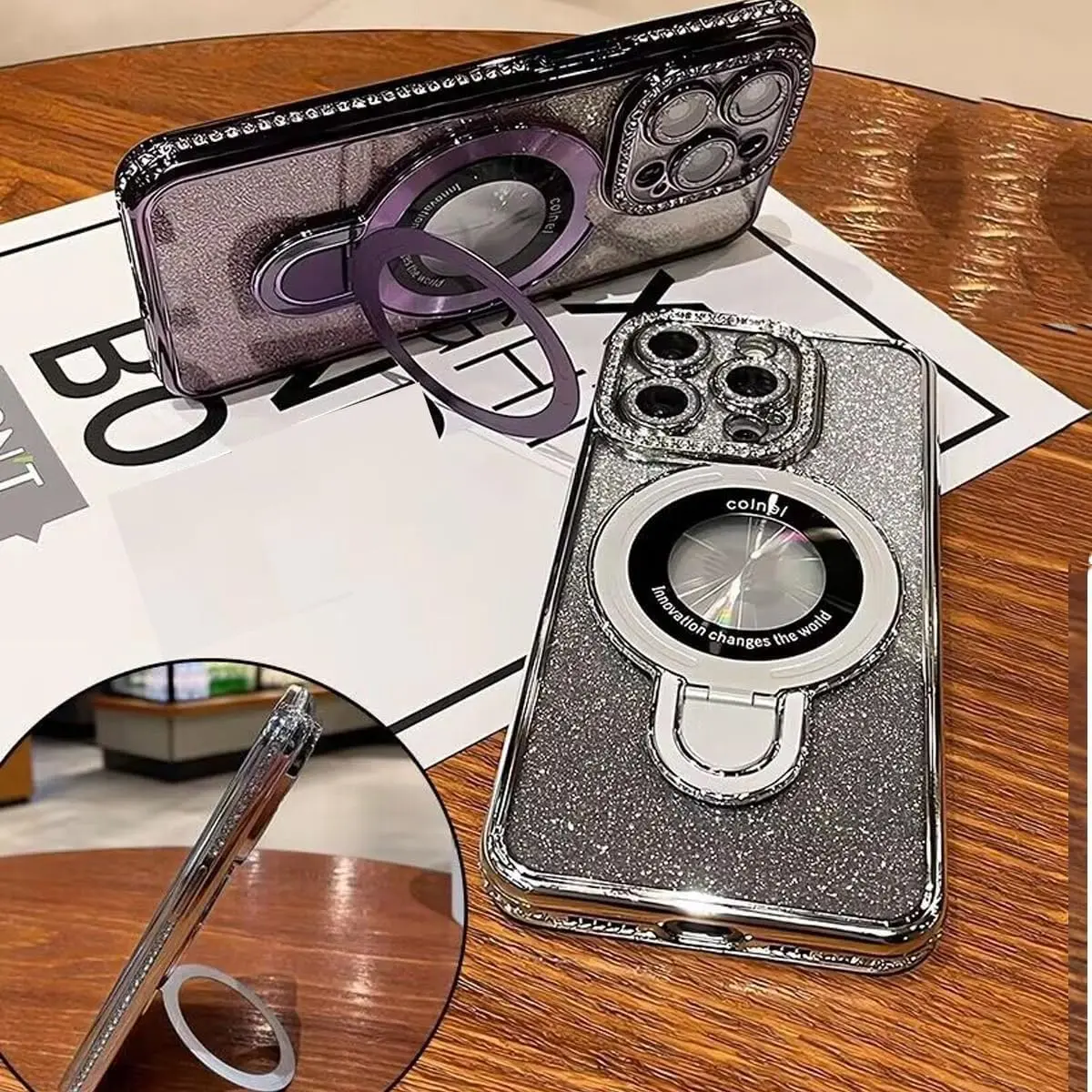 Changjia Magnetic Stand Glitter Case for iPhone 16 Pro Max 6.9" | Luxury Rhinestones & Kickstand - view 5