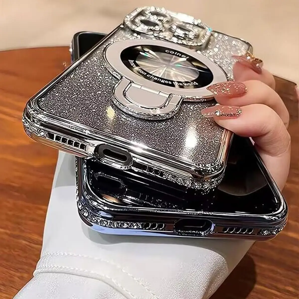 Changjia Magnetic Stand Glitter Case for iPhone 16 Pro Max 6.9" | Luxury Rhinestones & Kickstand - view 7