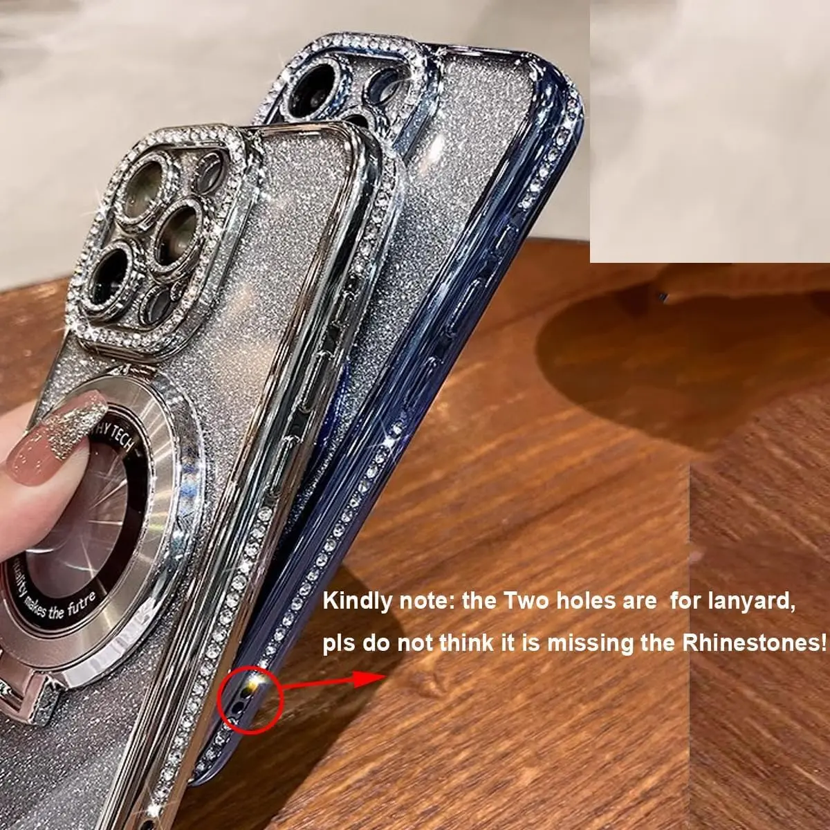 Changjia Magnetic Stand Glitter Case for iPhone 16 Pro Max 6.9" | Luxury Rhinestones & Kickstand - view 2