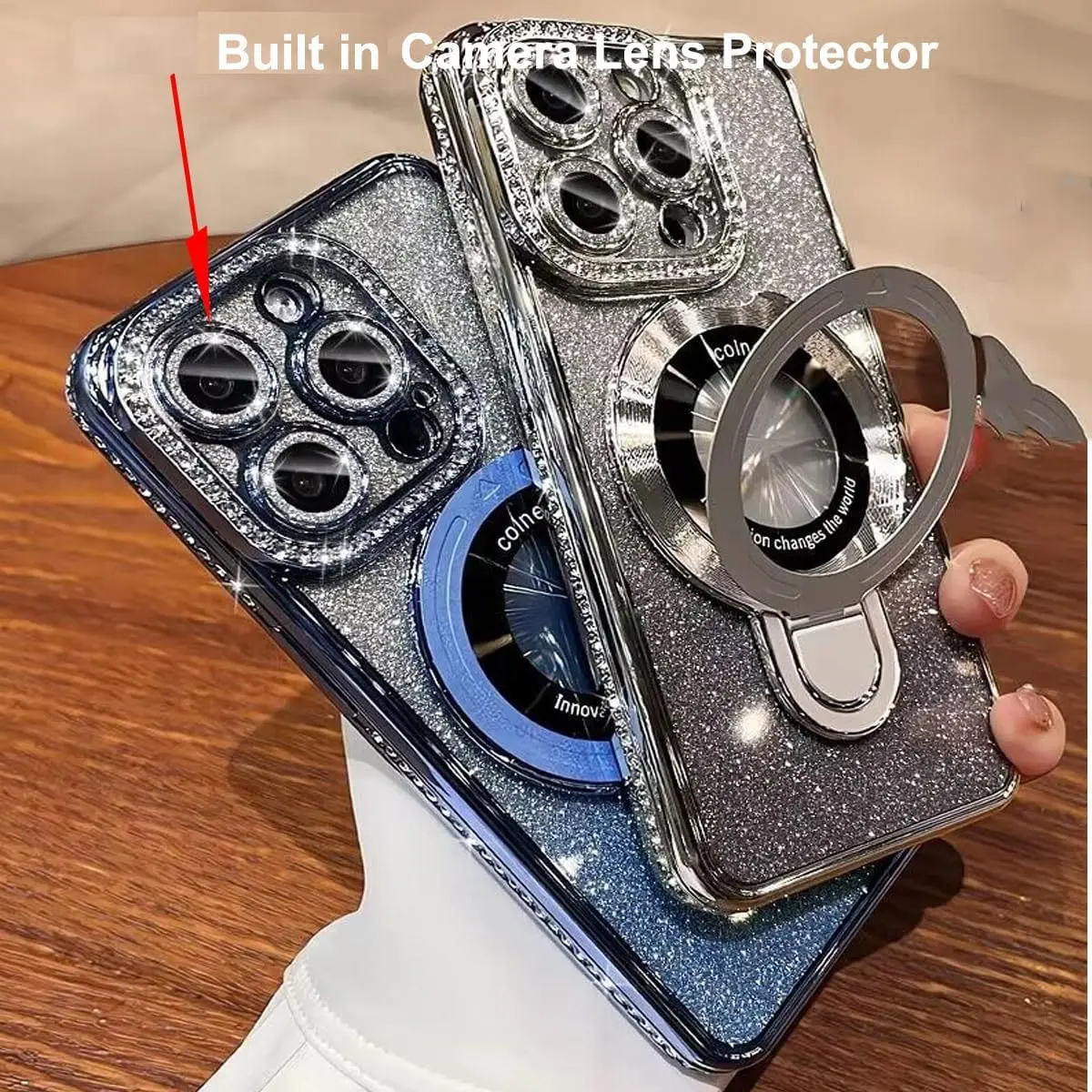 Changjia Magnetic Stand Glitter Case for iPhone 16 Pro Max 6.9" | Luxury Rhinestones & Kickstand - view 3