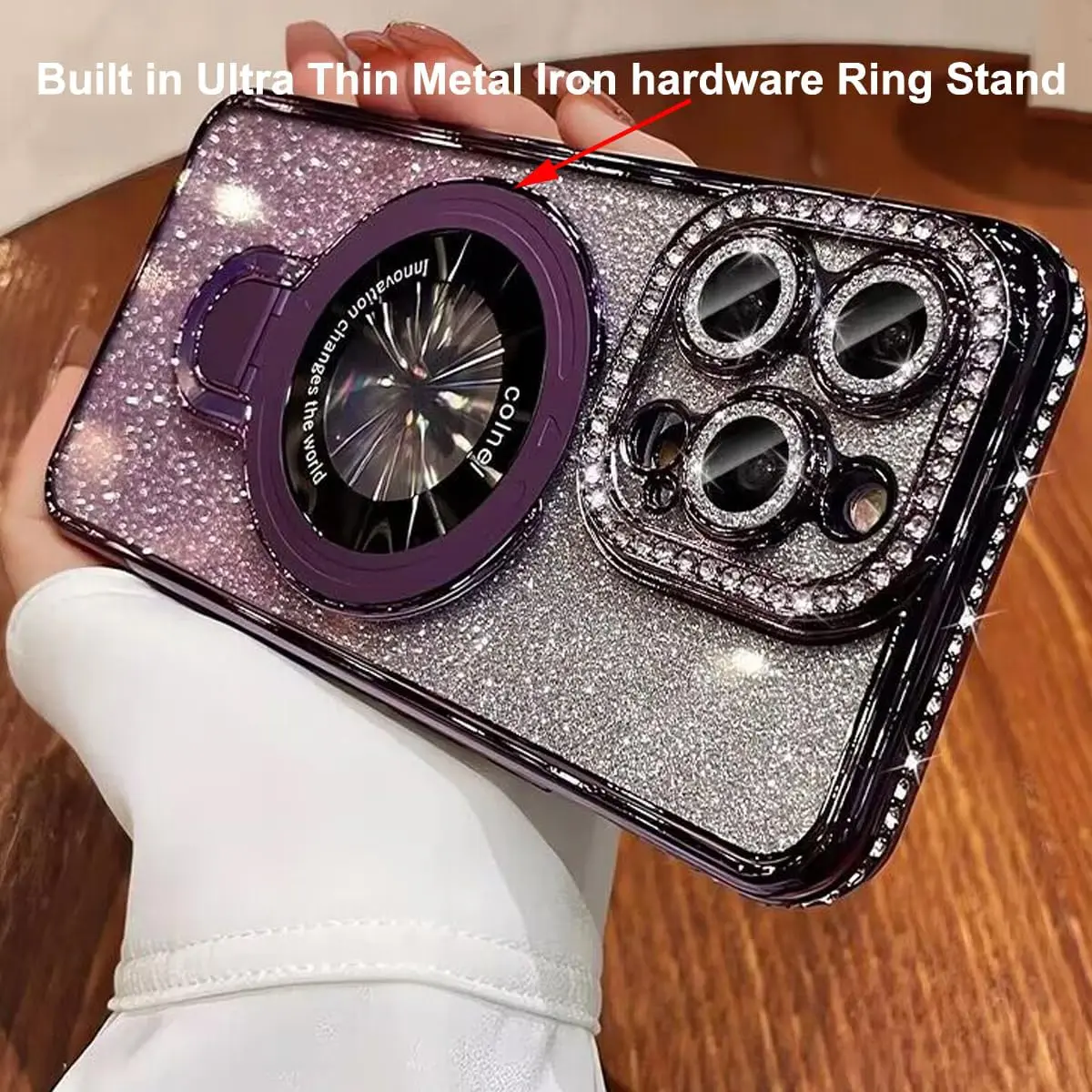 Changjia Magnetic Stand Glitter Case for iPhone 16 Pro Max 6.9" | Luxury Rhinestones & Kickstand - view 4
