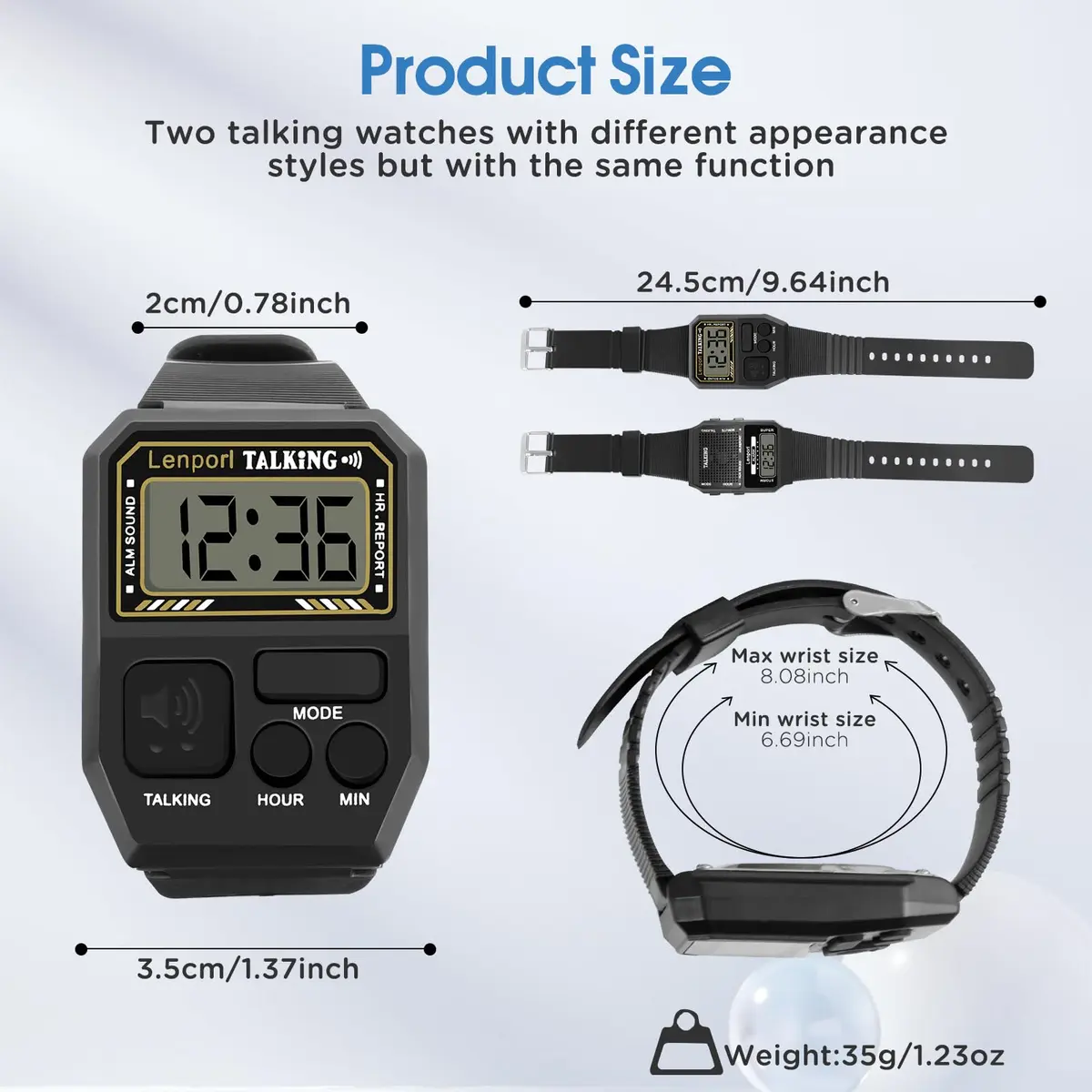 Lenporl Talking Watch 2 Pack, English Voice for Visually Impaired Adults | Large Dial, Easy Operation - view 2