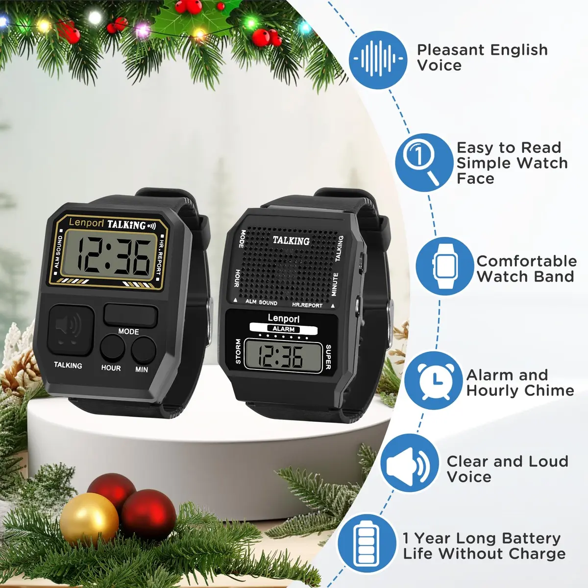 Lenporl Talking Watch 2 Pack, English Voice for Visually Impaired Adults | Large Dial, Easy Operation - view 3