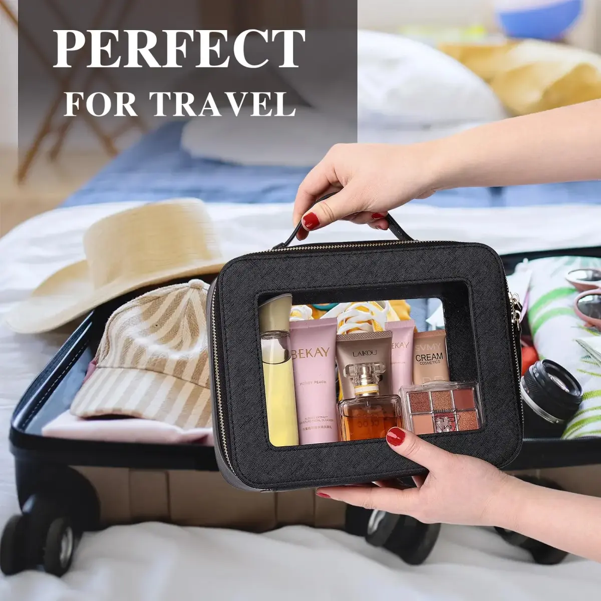 Pinkmik A5/Black Clear Makeup Bag Set, L+M+MINI (3-Piece) | TSA Approved Travel Cosmetic Case - view 4
