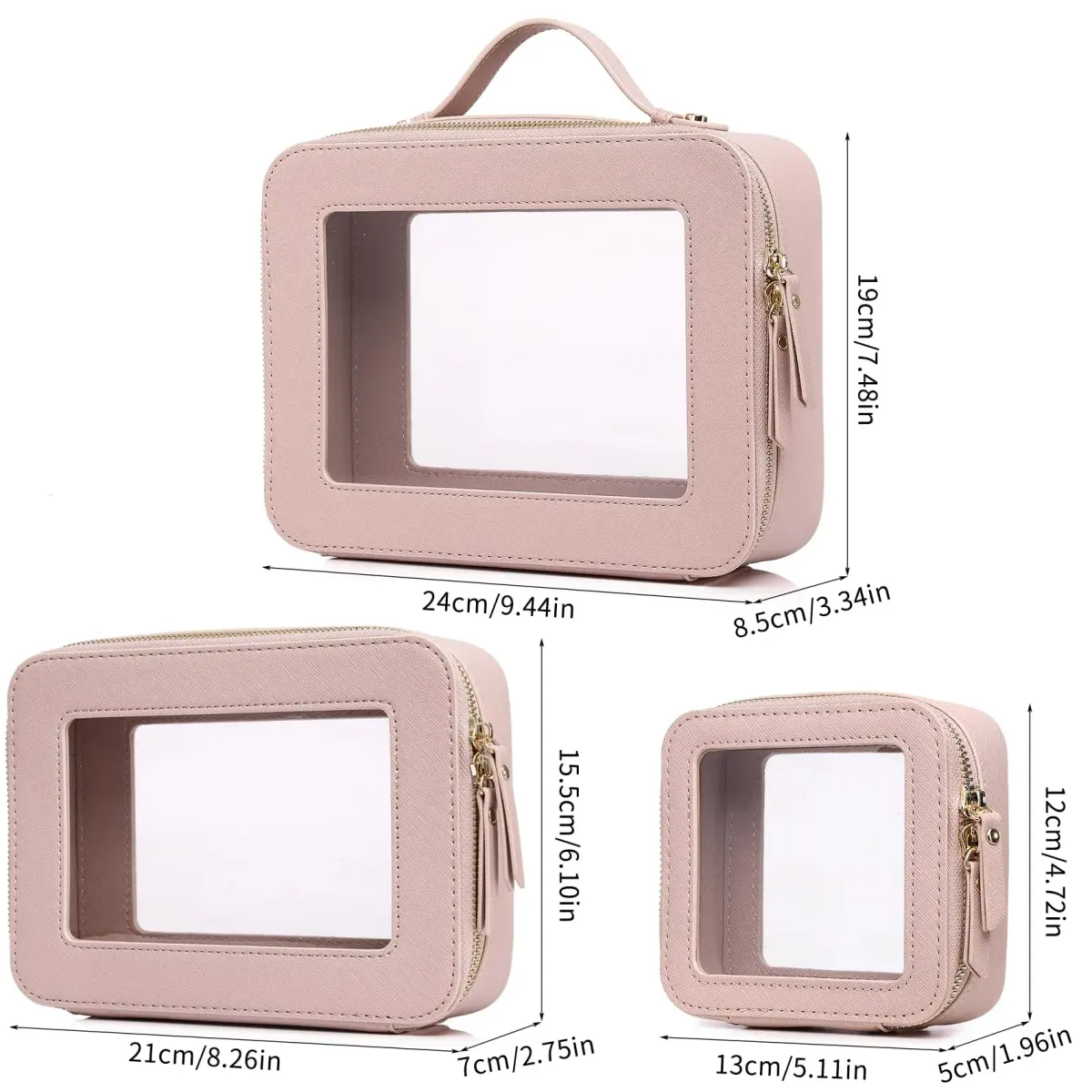 Pinkmik Clear Makeup Bag Set, L+M+MINI (3-Piece) | TSA Approved Travel Cosmetic Case - view 5