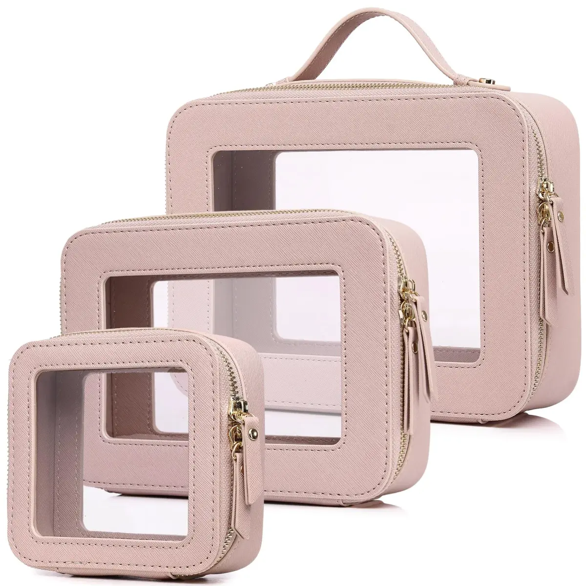 Pinkmik Clear Makeup Bag Set, L+M+MINI (3-Piece) | TSA Approved Travel Cosmetic Case - main product image