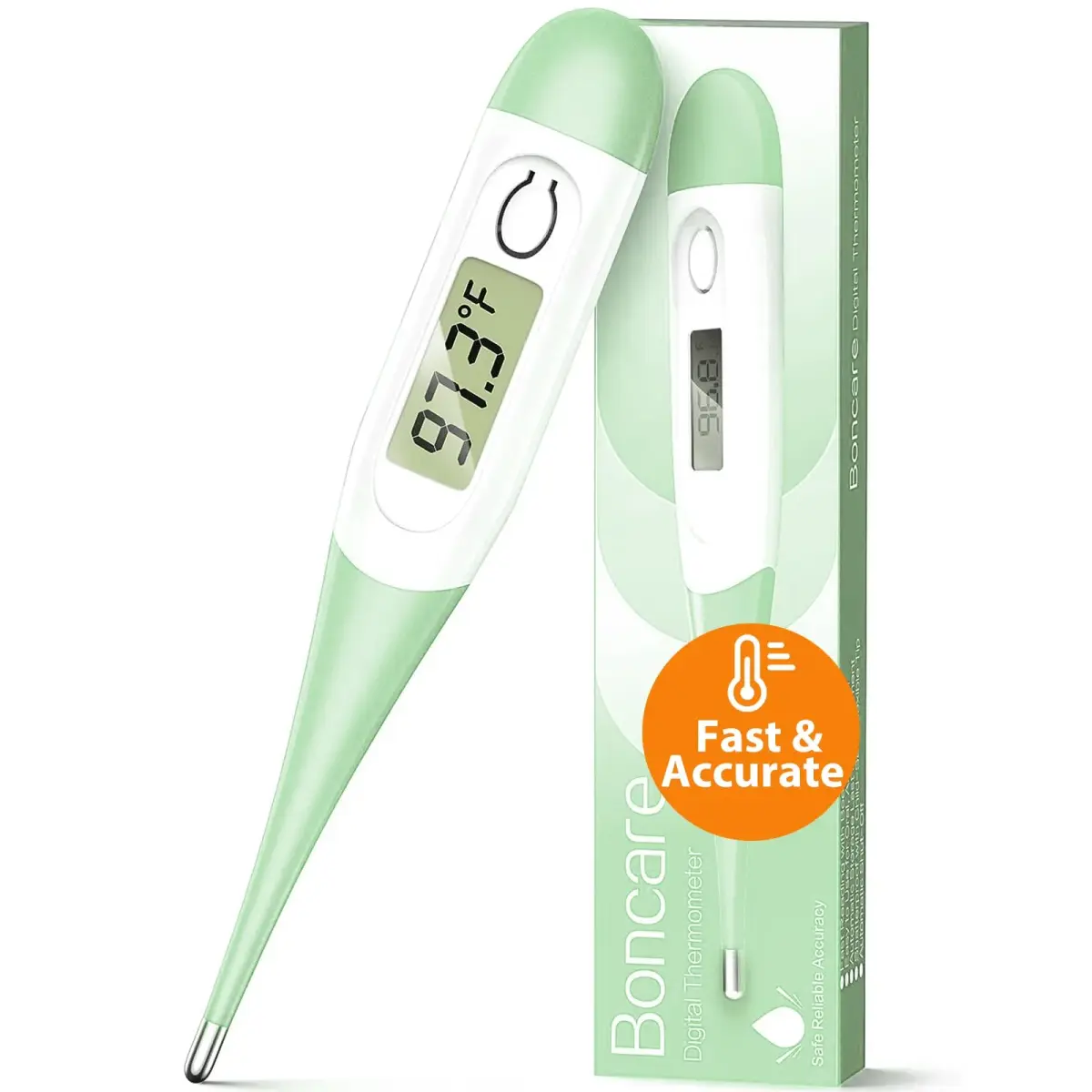 Boncare Digital Thermometer for Adults, Kids & Babies, Light Green | Accurate & Safe Oral and Rectal Thermometer with 10-Second Reading and Fever Alarm - main product image
